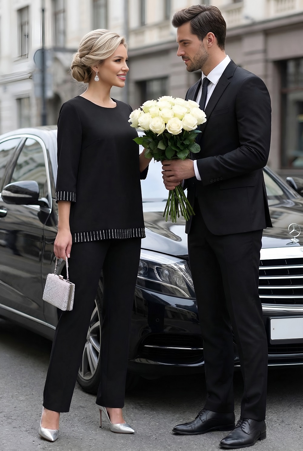 Костюм-двойка чёрный трикотажный с брюками Триумфальный успех, блэк SelenaSonata(фото4)