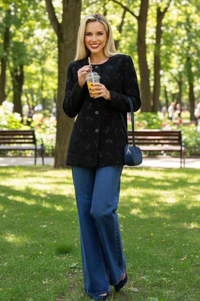 Жакет из костюмного плотного вельвета с цветочным принтом в чёрном цвете Идеальный баланс, шик SelenaSonata(фото2)