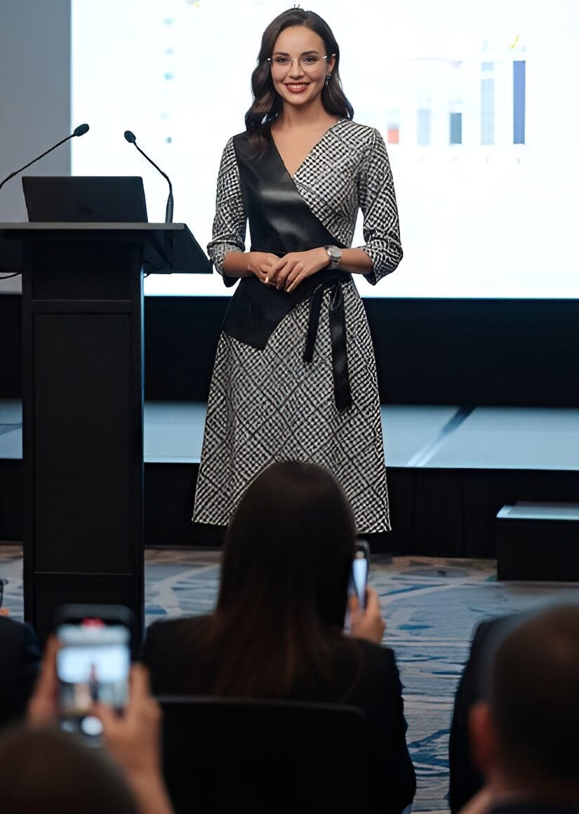 Платье в клетку с жилетом из кожи Супертренд, нью SelenaSonata(фото3)