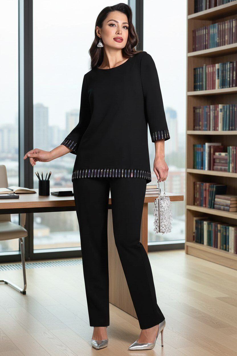 Костюм-двойка чёрный трикотажный с брюками Триумфальный успех, блэк SelenaSonata(фото4)