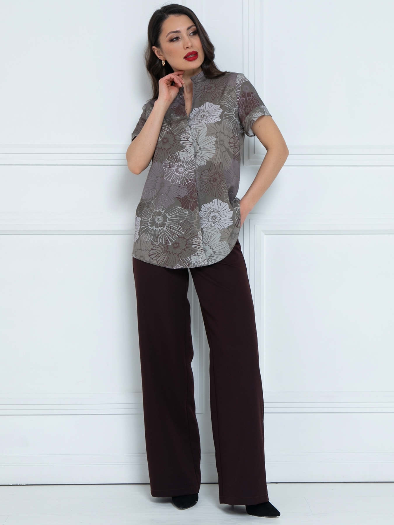 Блузка женская кофейного цвета с короткими рукавами Diolche(фото2)