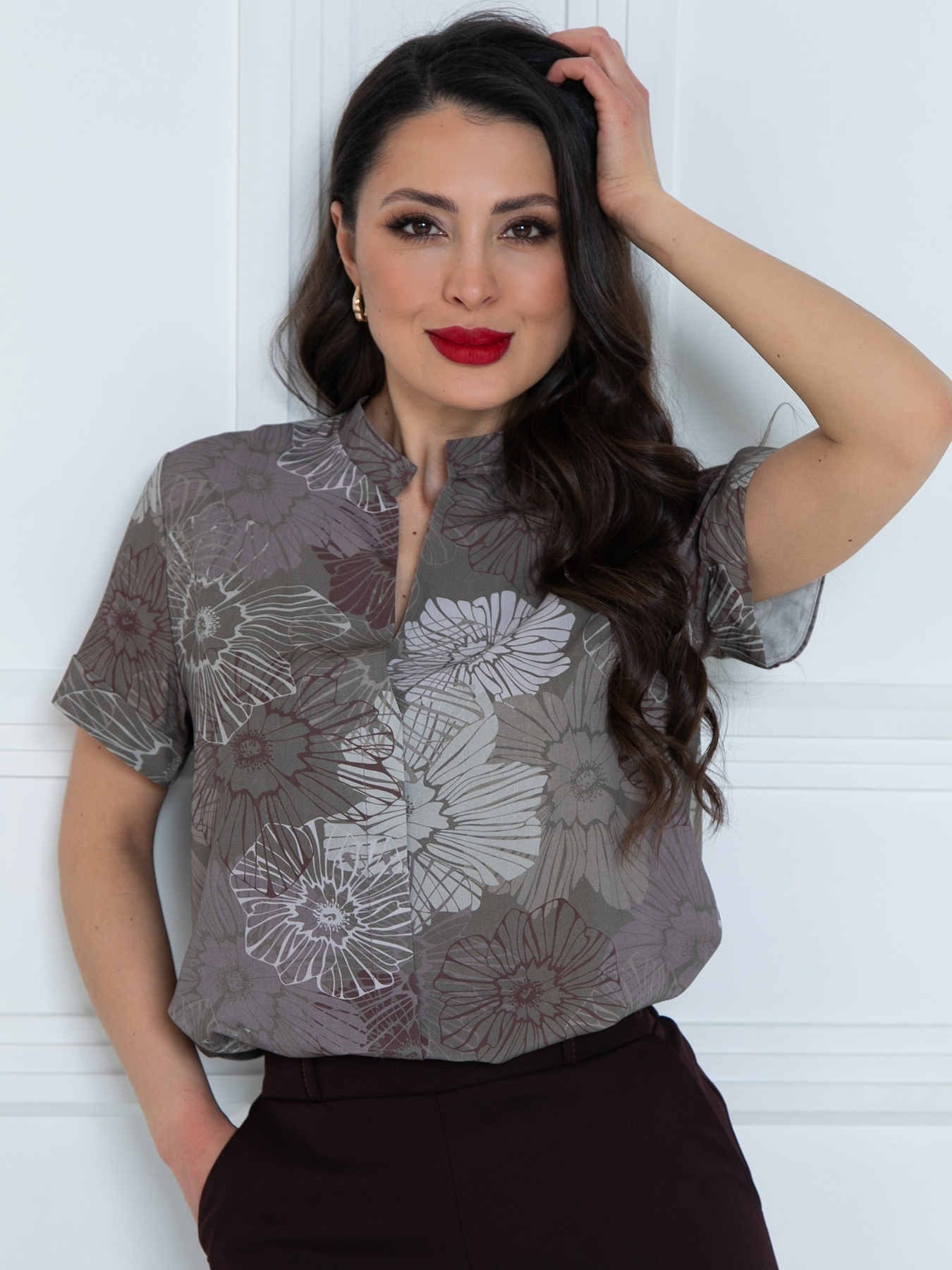 Блузка женская кофейного цвета с короткими рукавами Diolche(фото7)