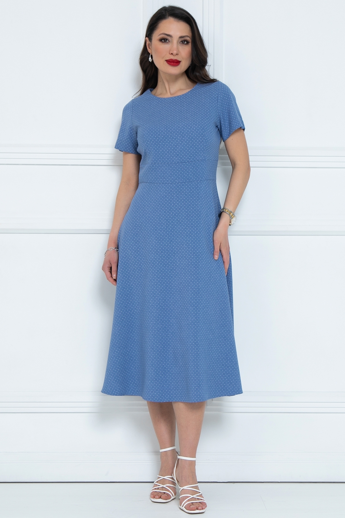 Платье голубое в мелкий горошек Diolche(фото4)