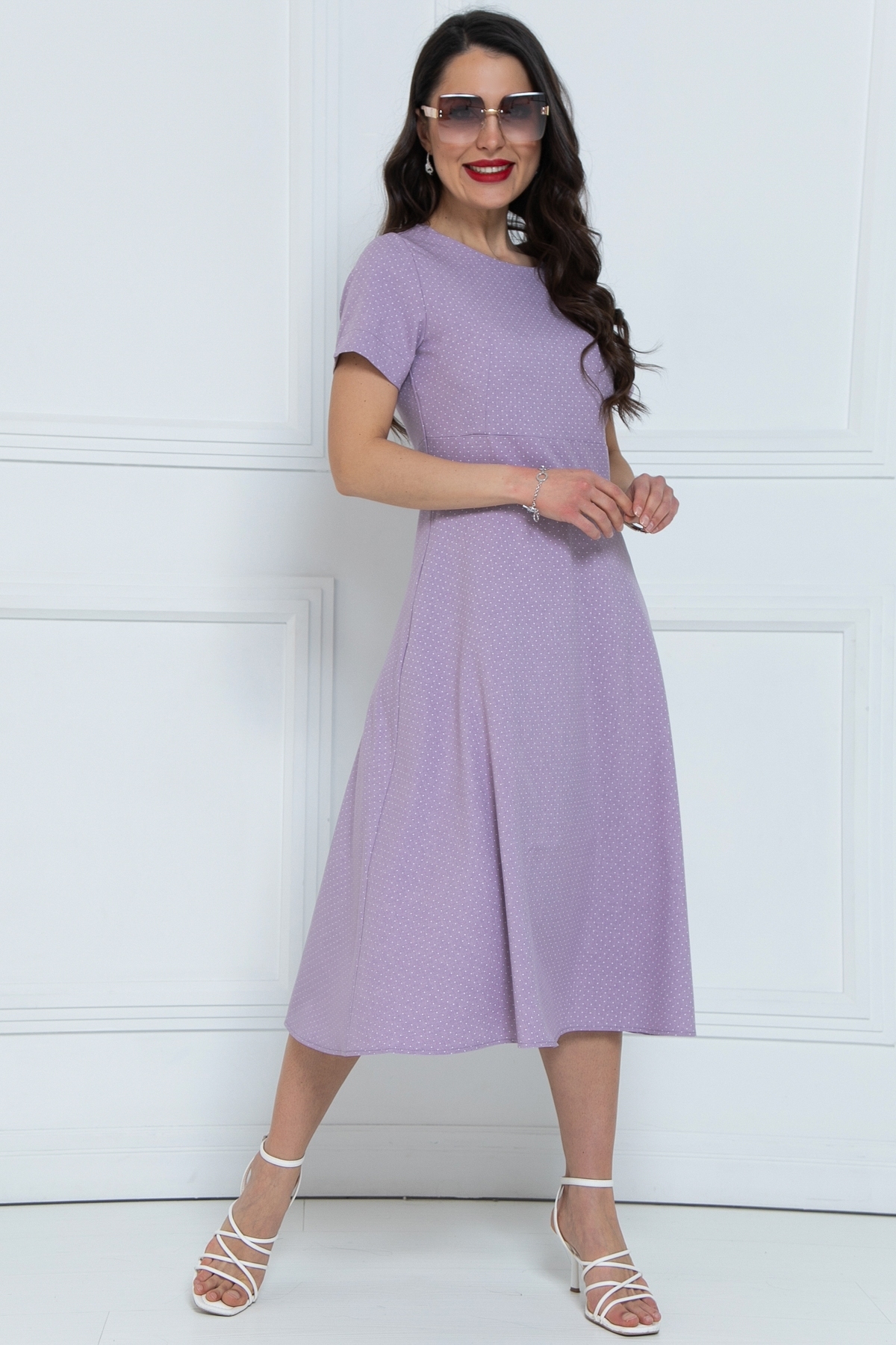 Платье лавандового цвета в мелкий горошек Diolche