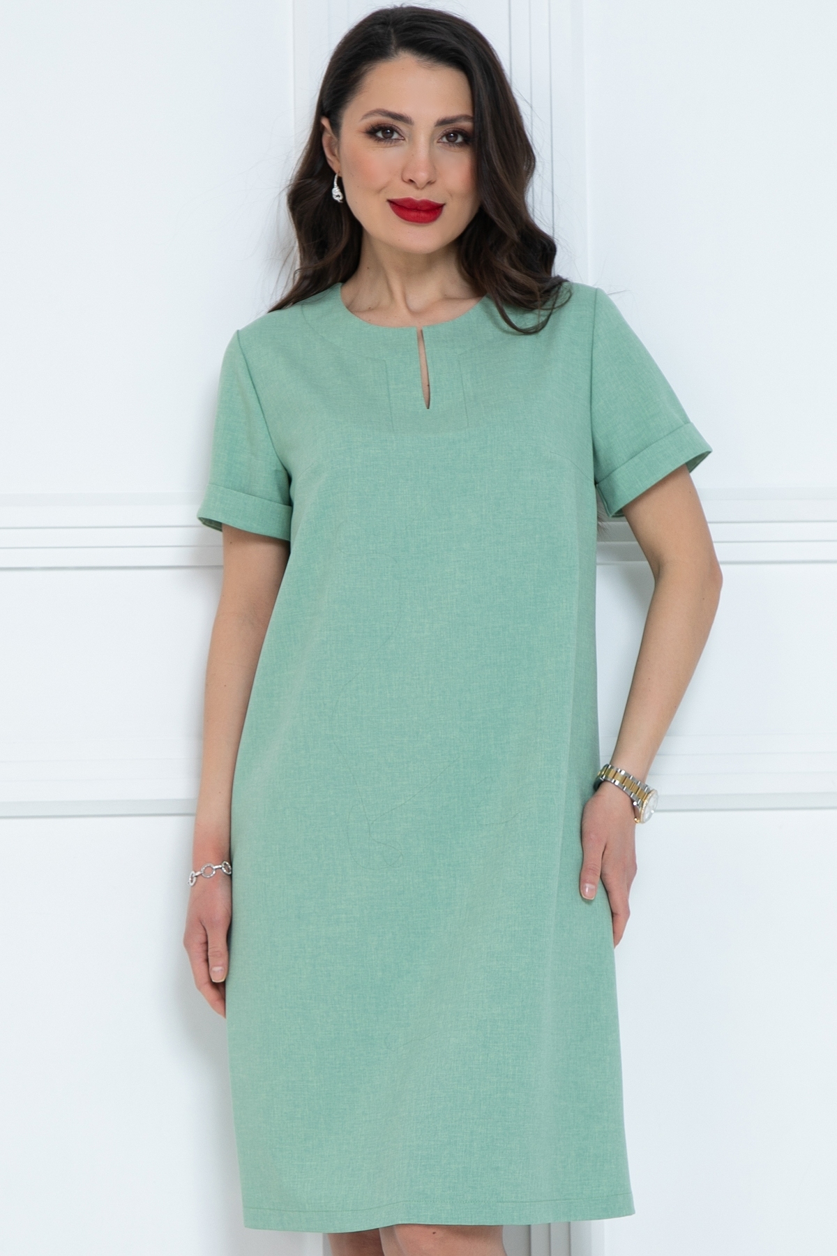 Платье короткое с разрезом в цвете фисташка Diolche(фото5)