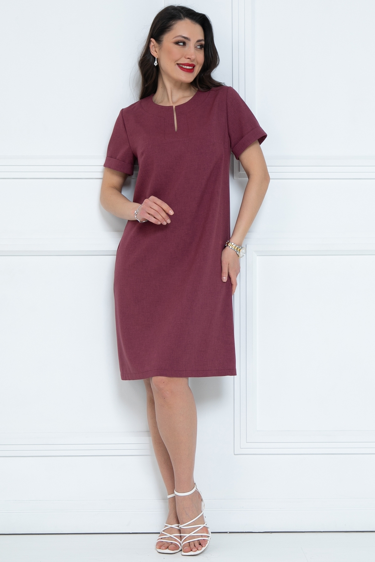 Платье короткое с разрезом в цвете марсала Diolche(фото4)