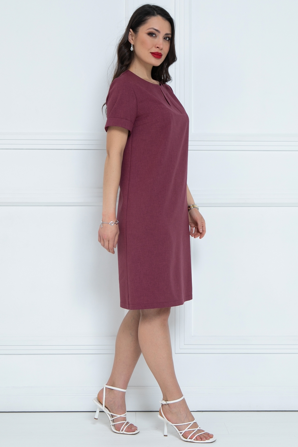 Платье короткое с разрезом в цвете марсала Diolche(фото6)
