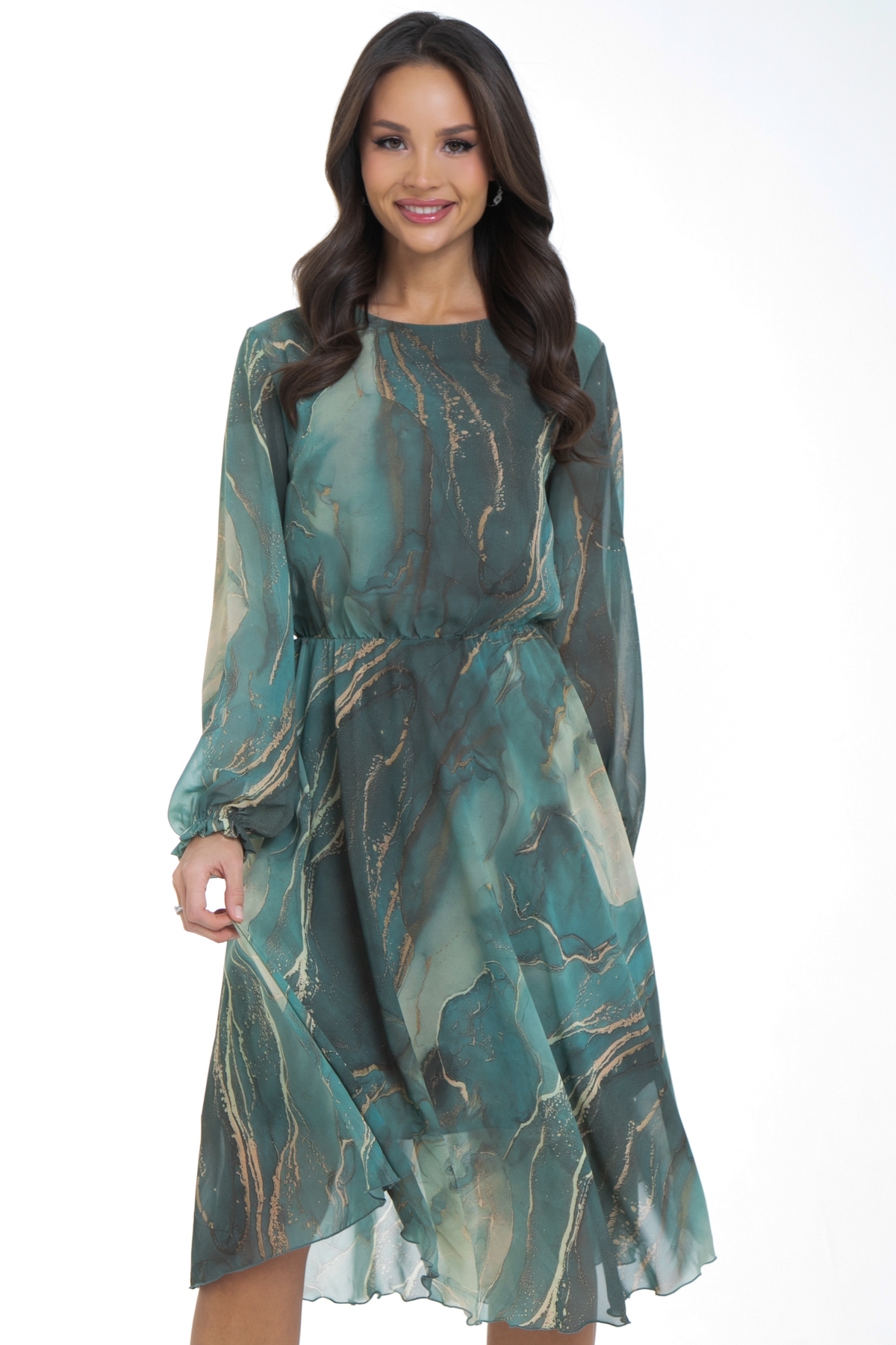 Платье шифоновое зелёное с принтом Diolche(фото3)