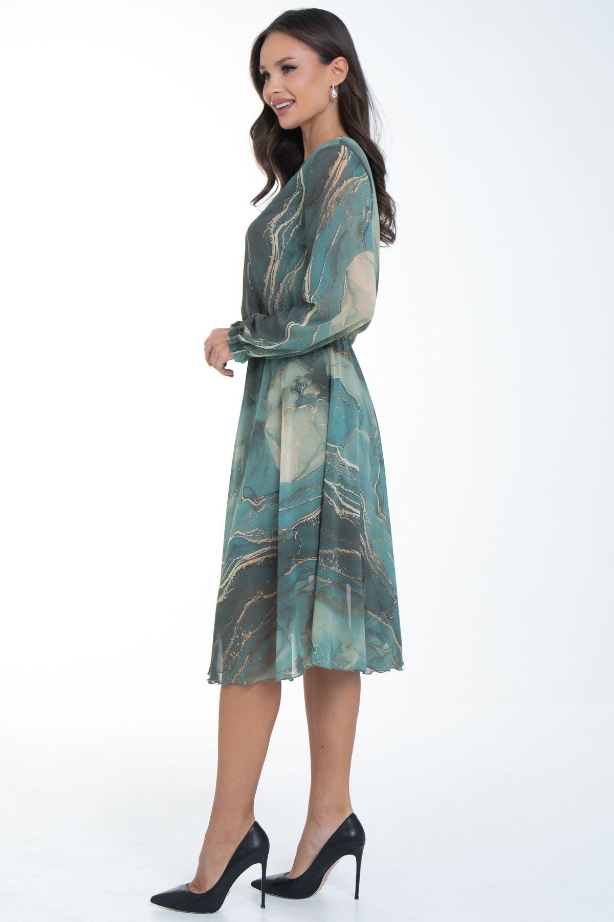 Платье шифоновое зелёное с принтом Diolche(фото5)