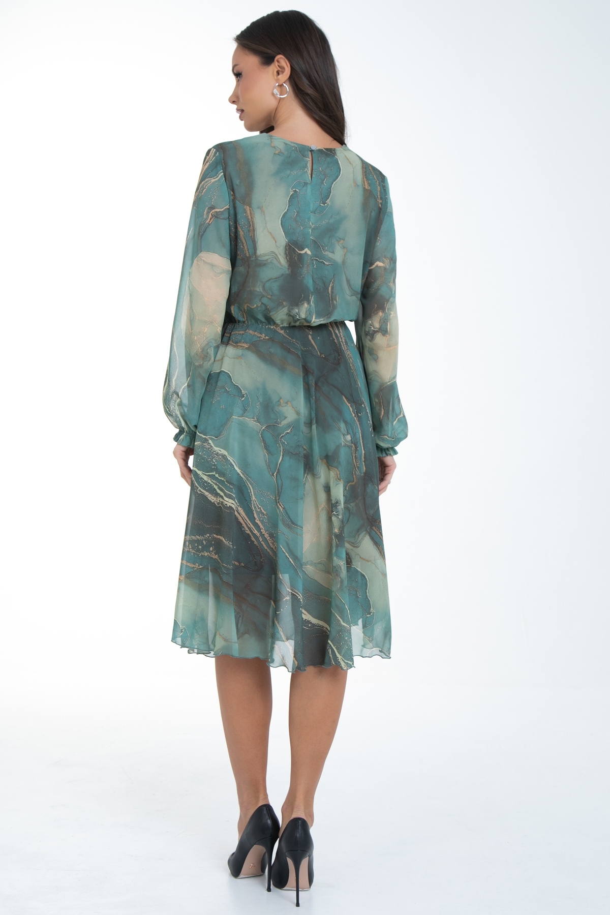 Платье шифоновое зелёное с принтом Diolche(фото7)