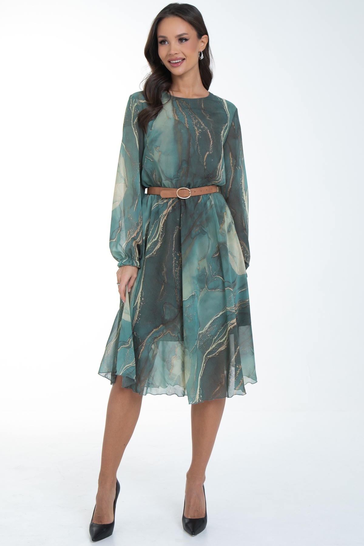 Платье шифоновое зелёное с принтом Diolche(фото2)