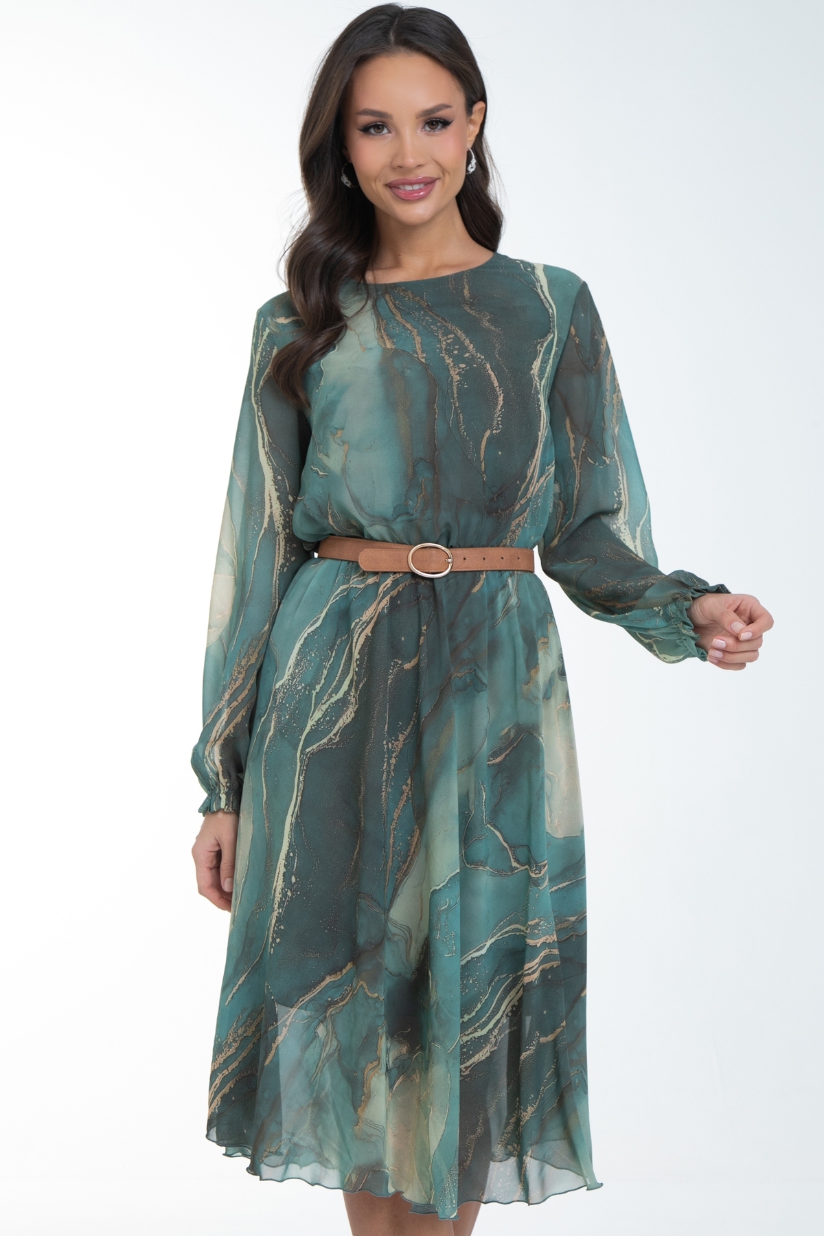 Платье шифоновое зелёное с принтом Diolche