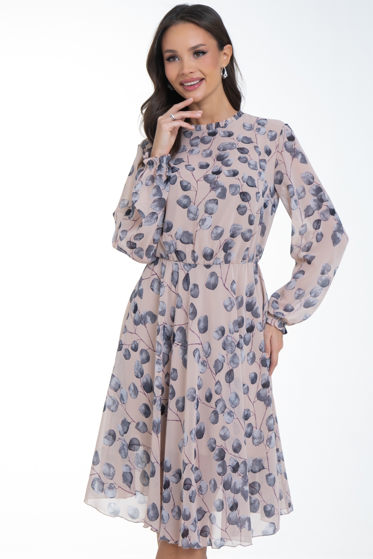 Платье шифоновое бежевое с принтом Diolche(фото3)