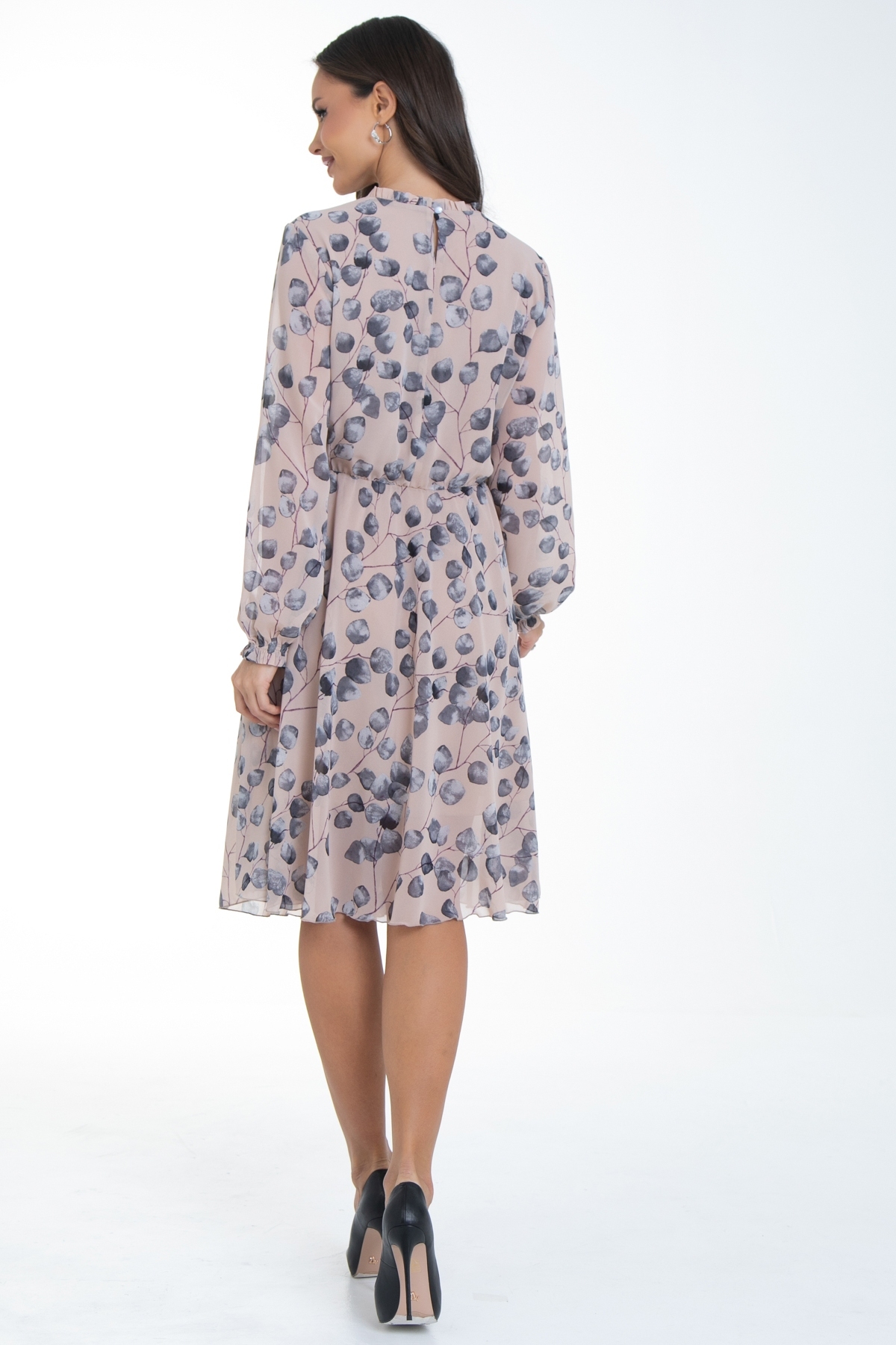 Платье шифоновое бежевое с принтом Diolche(фото10)