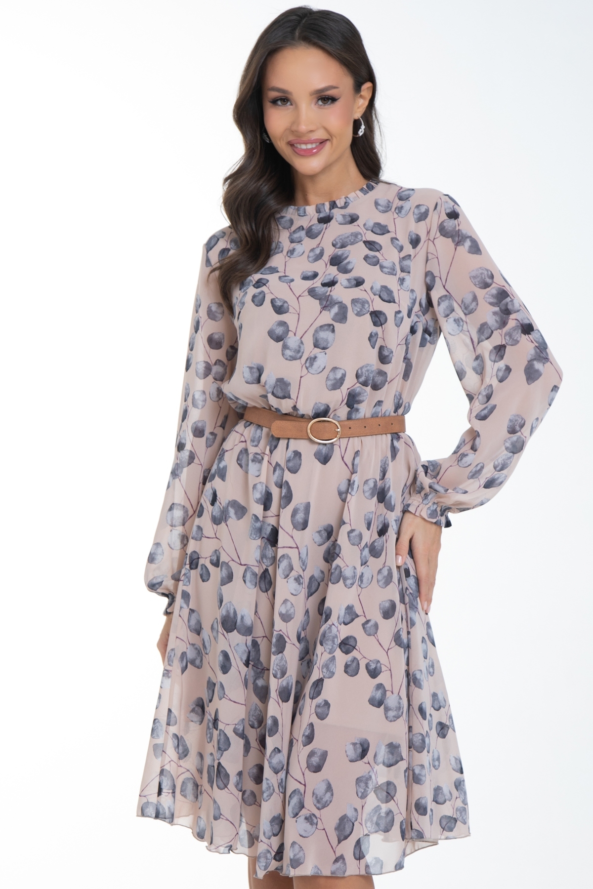 Платье шифоновое бежевое с принтом Diolche