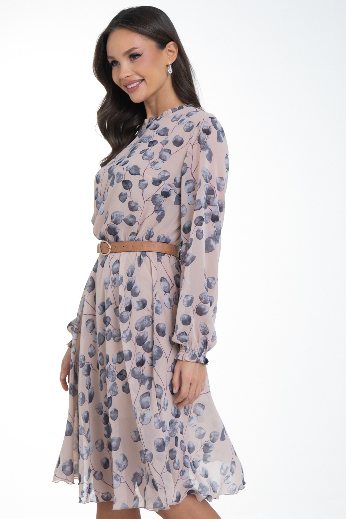 Платье шифоновое бежевое с принтом Diolche(фото7)