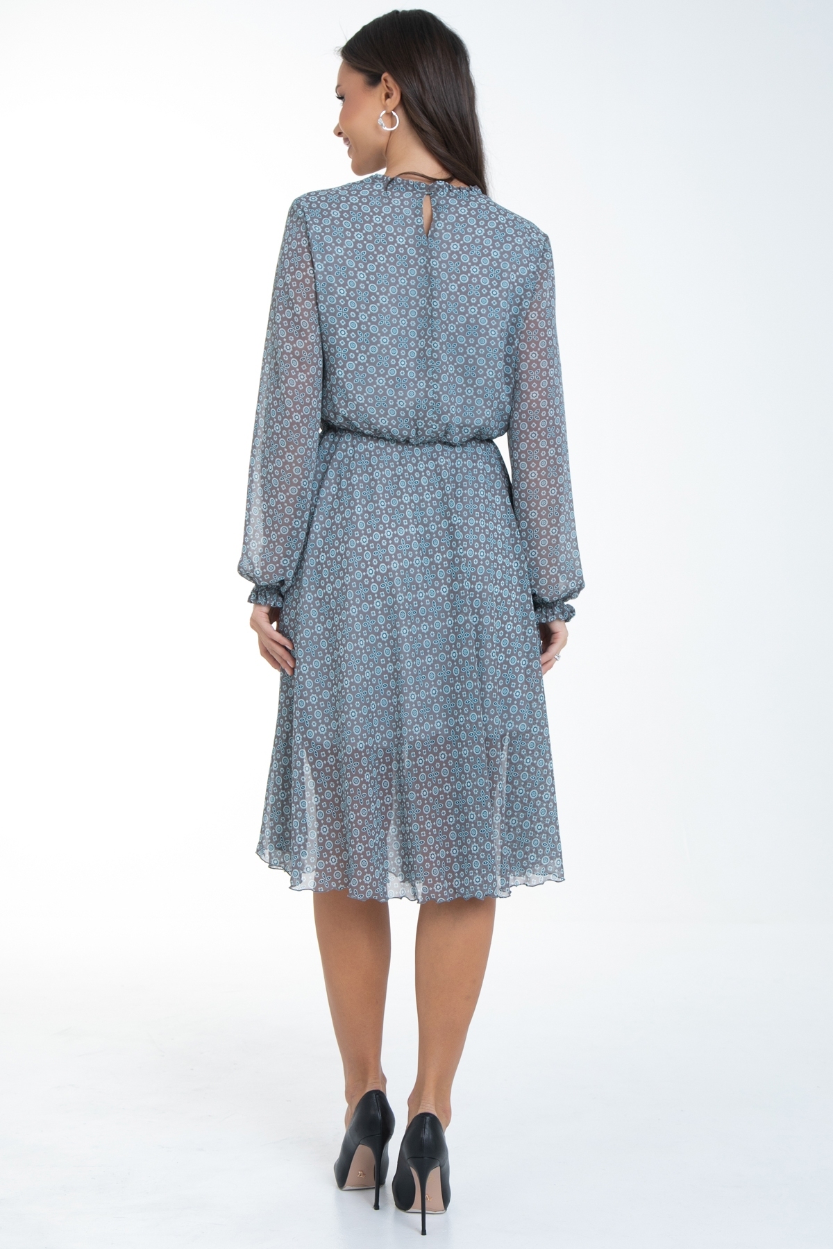 Платье шифоновое серо-голубое с принтом Diolche(фото6)