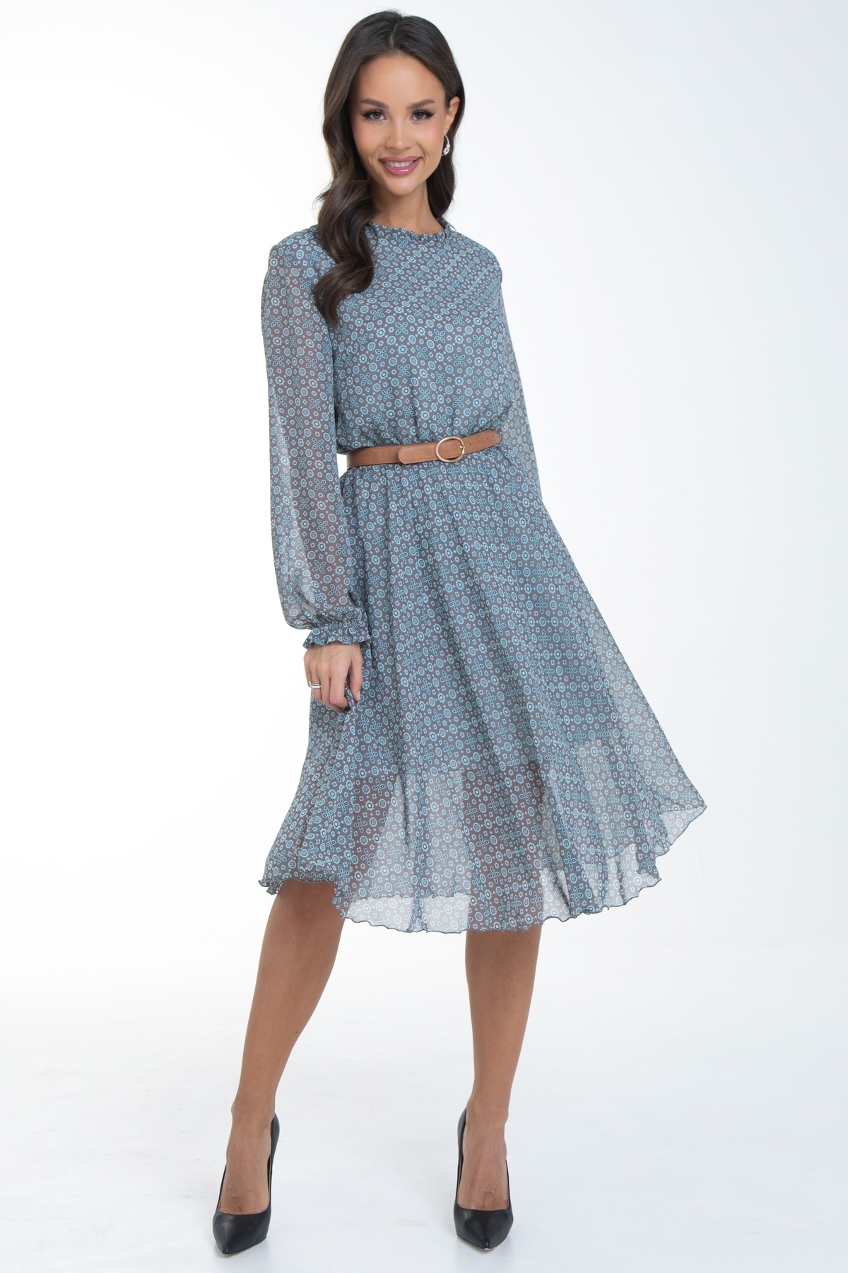 Платье шифоновое серо-голубое с принтом Diolche(фото2)