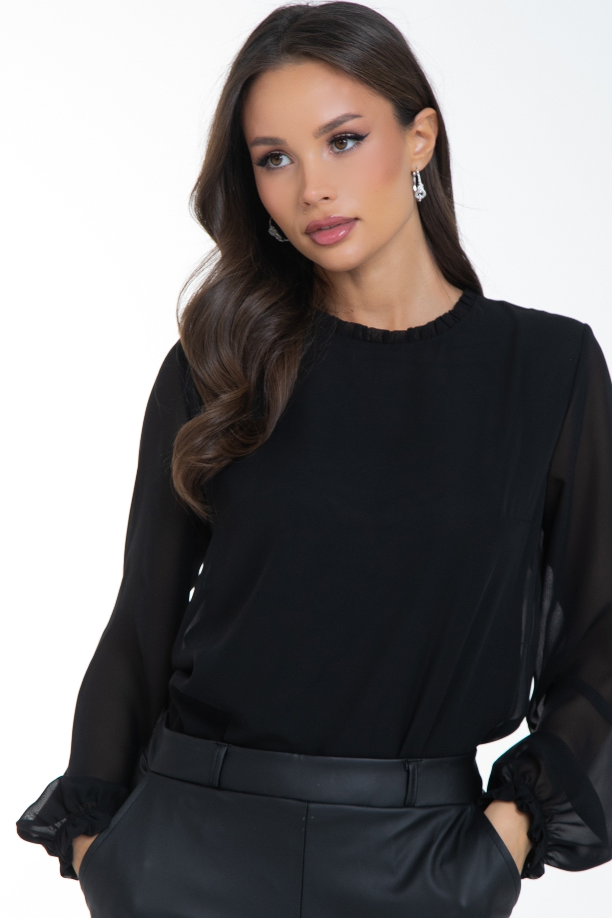 Блузка шифоновая чёрного цвета Diolche(фото8)