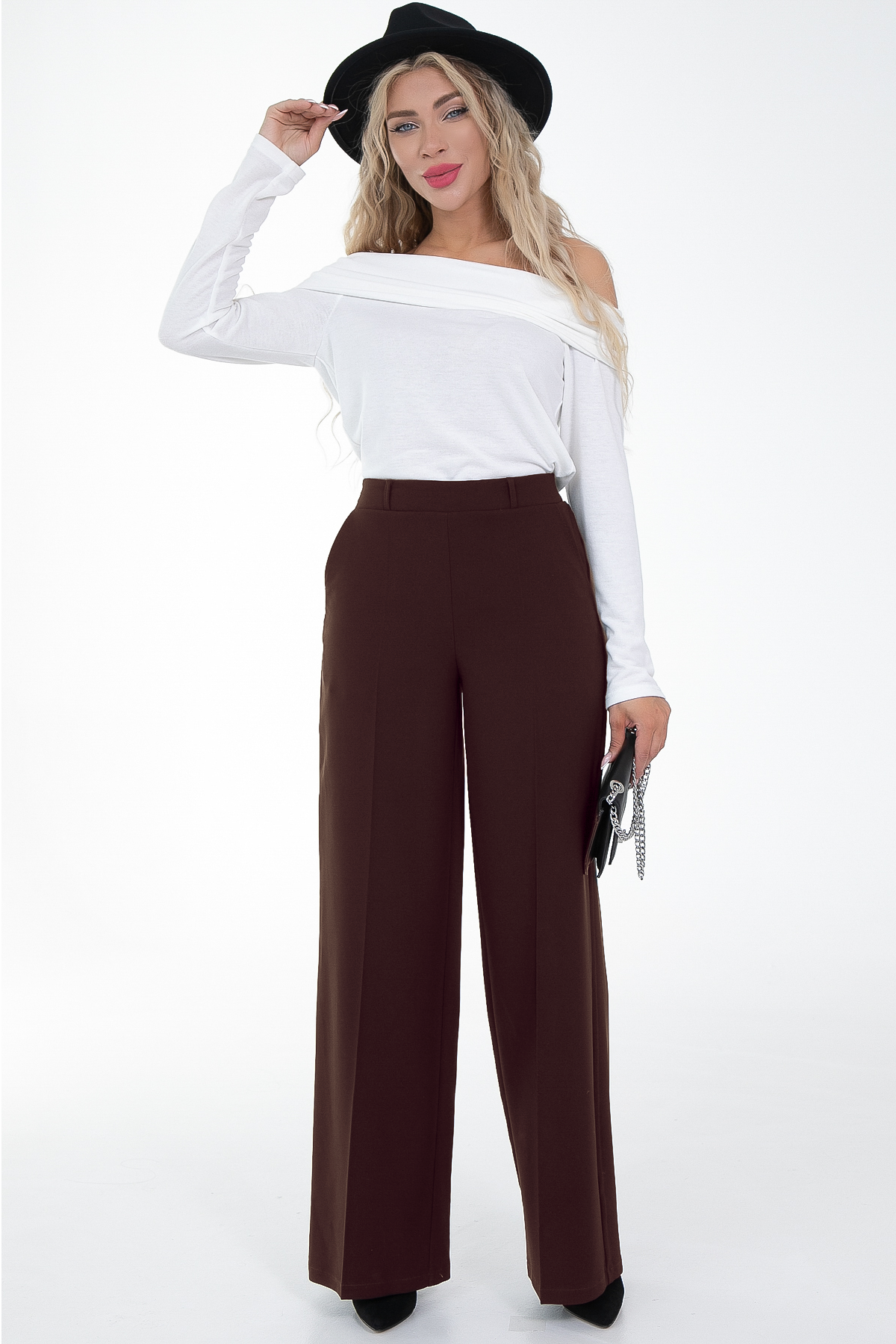Брюки-палаццо шоколадного цвета с карманами Diolche(фото2)