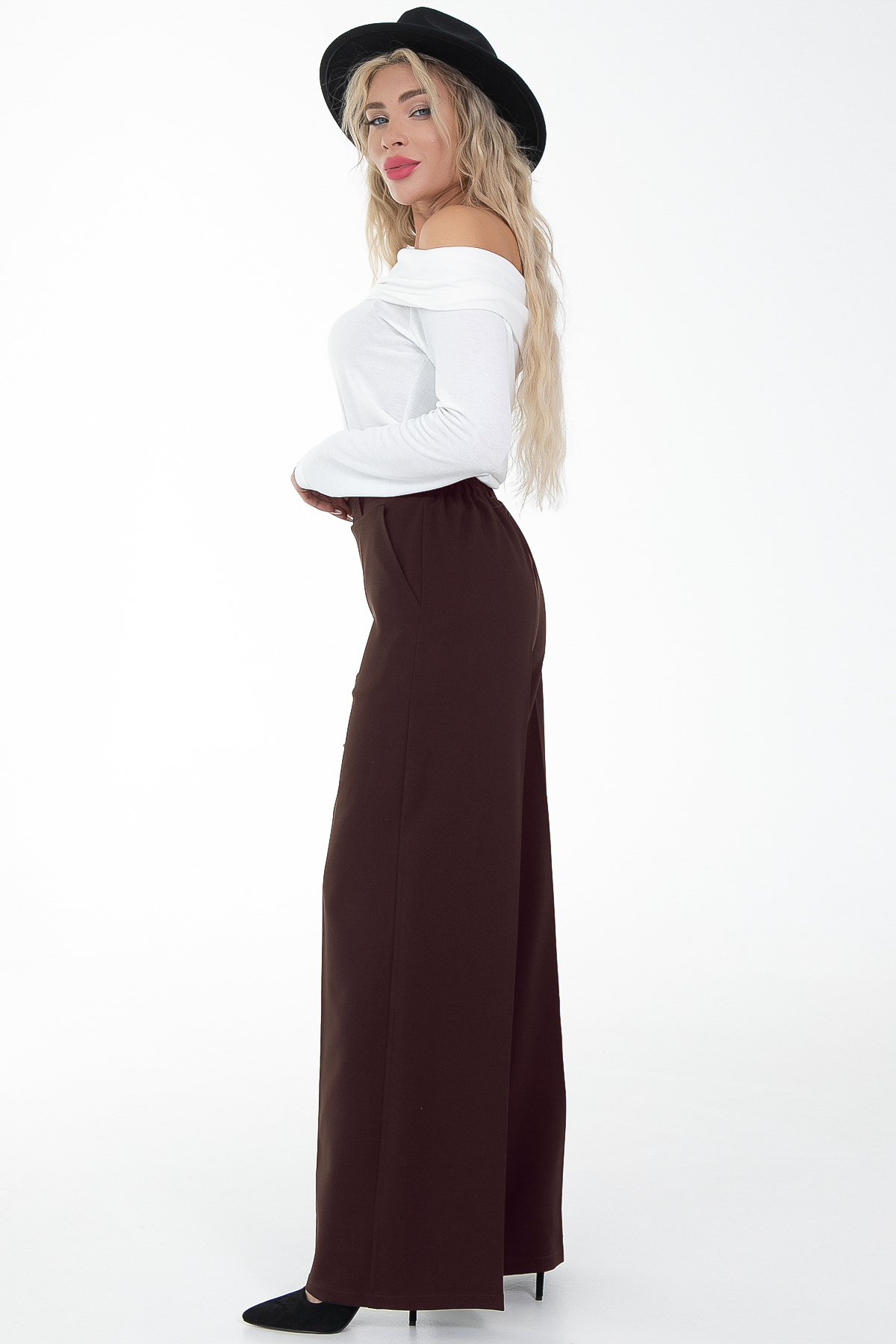 Брюки-палаццо шоколадного цвета с карманами Diolche(фото3)