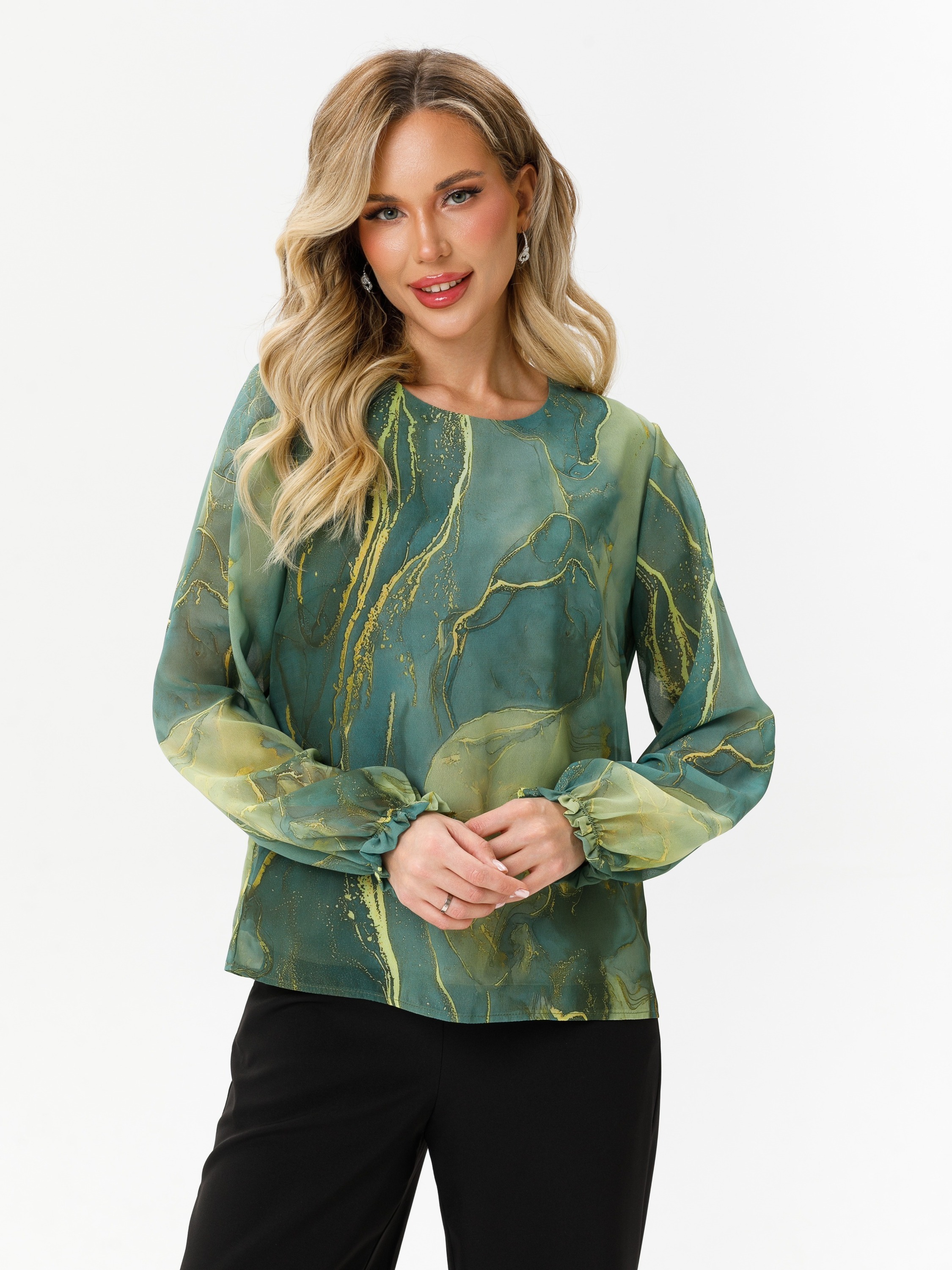 Блузка шифоновая зелёная с принтом Diolche(фото3)