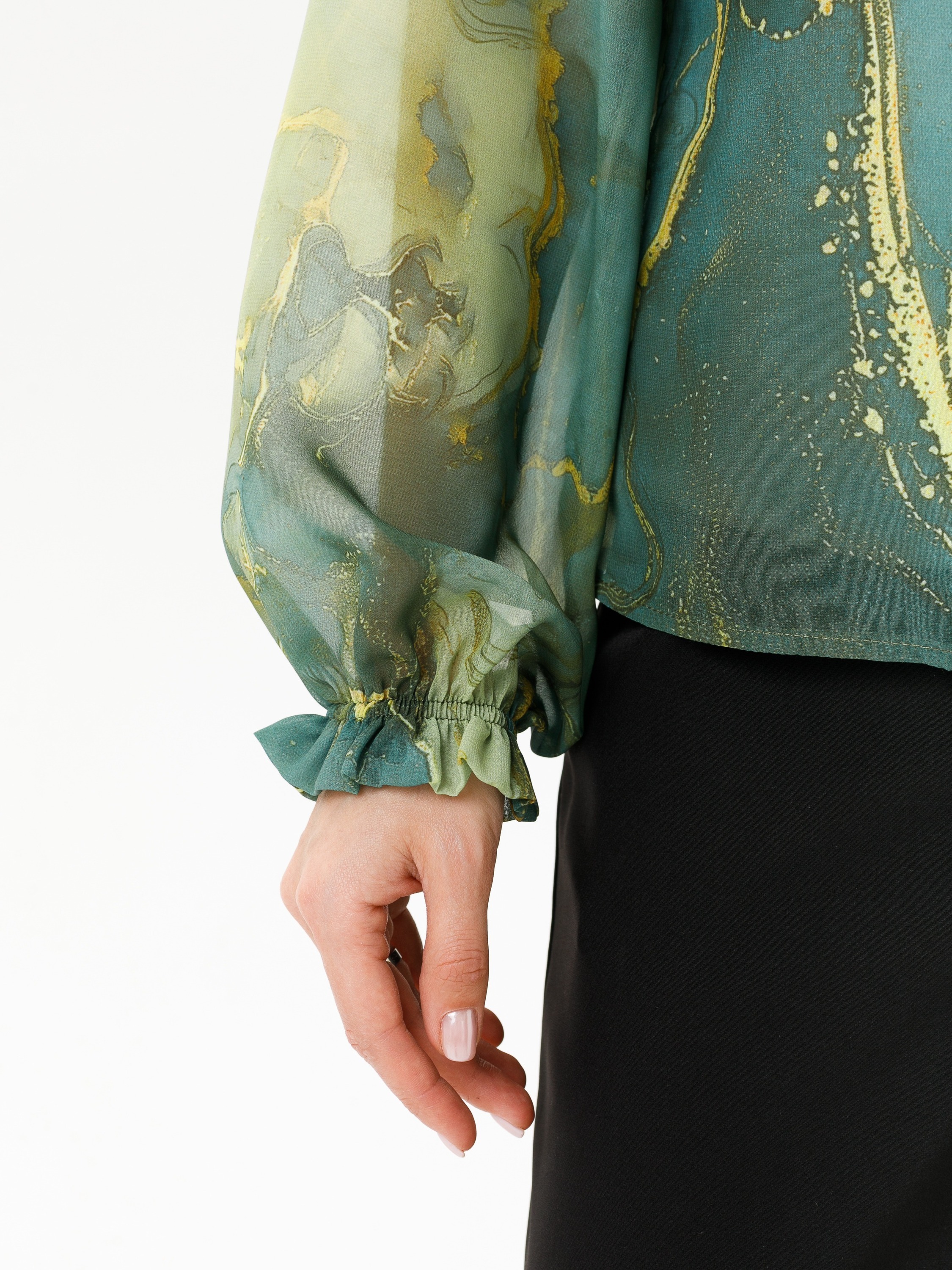 Блузка шифоновая зелёная с принтом Diolche(фото4)