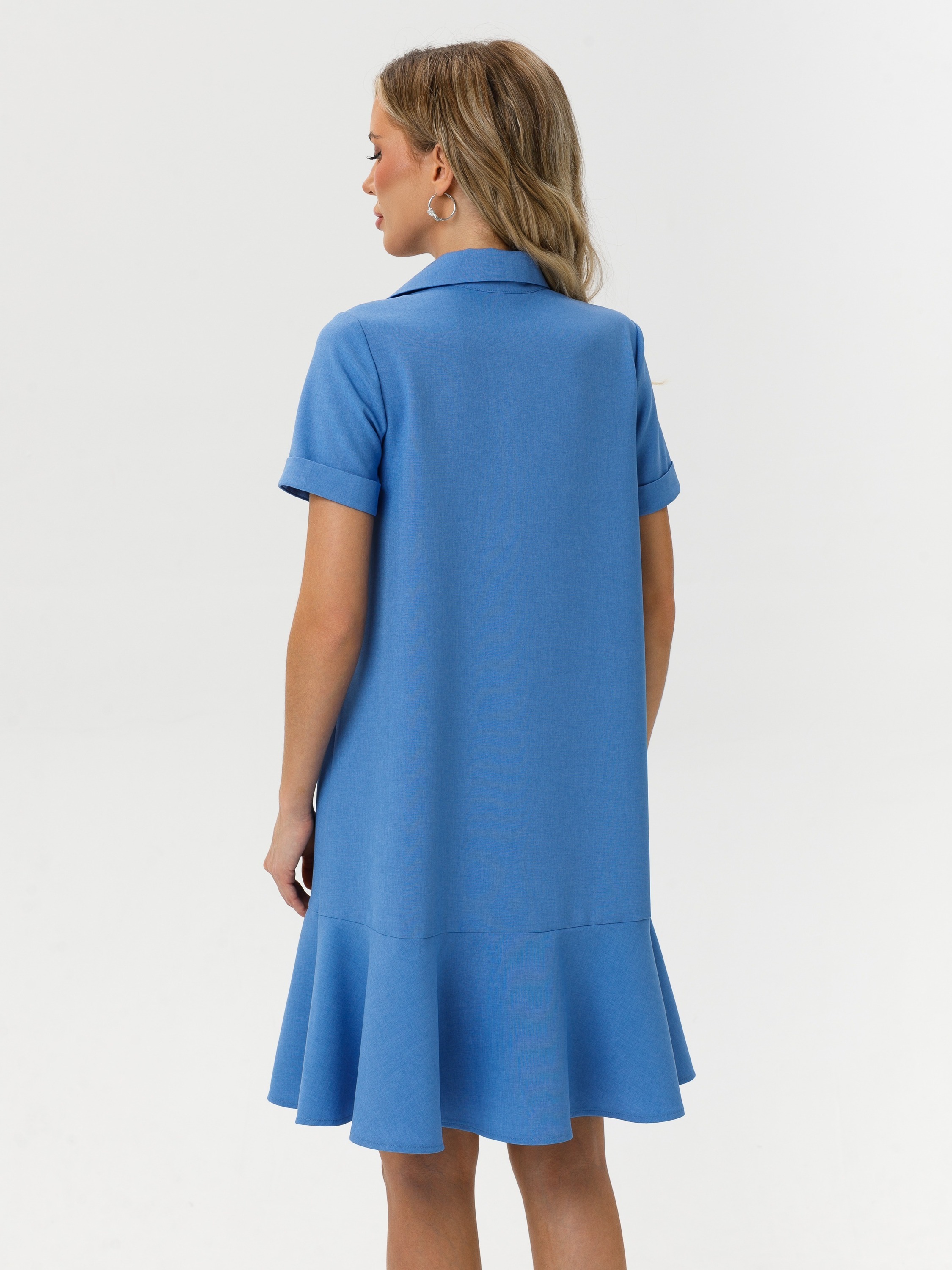 Платье-трапеция голубое с поясом Diolche(фото6)