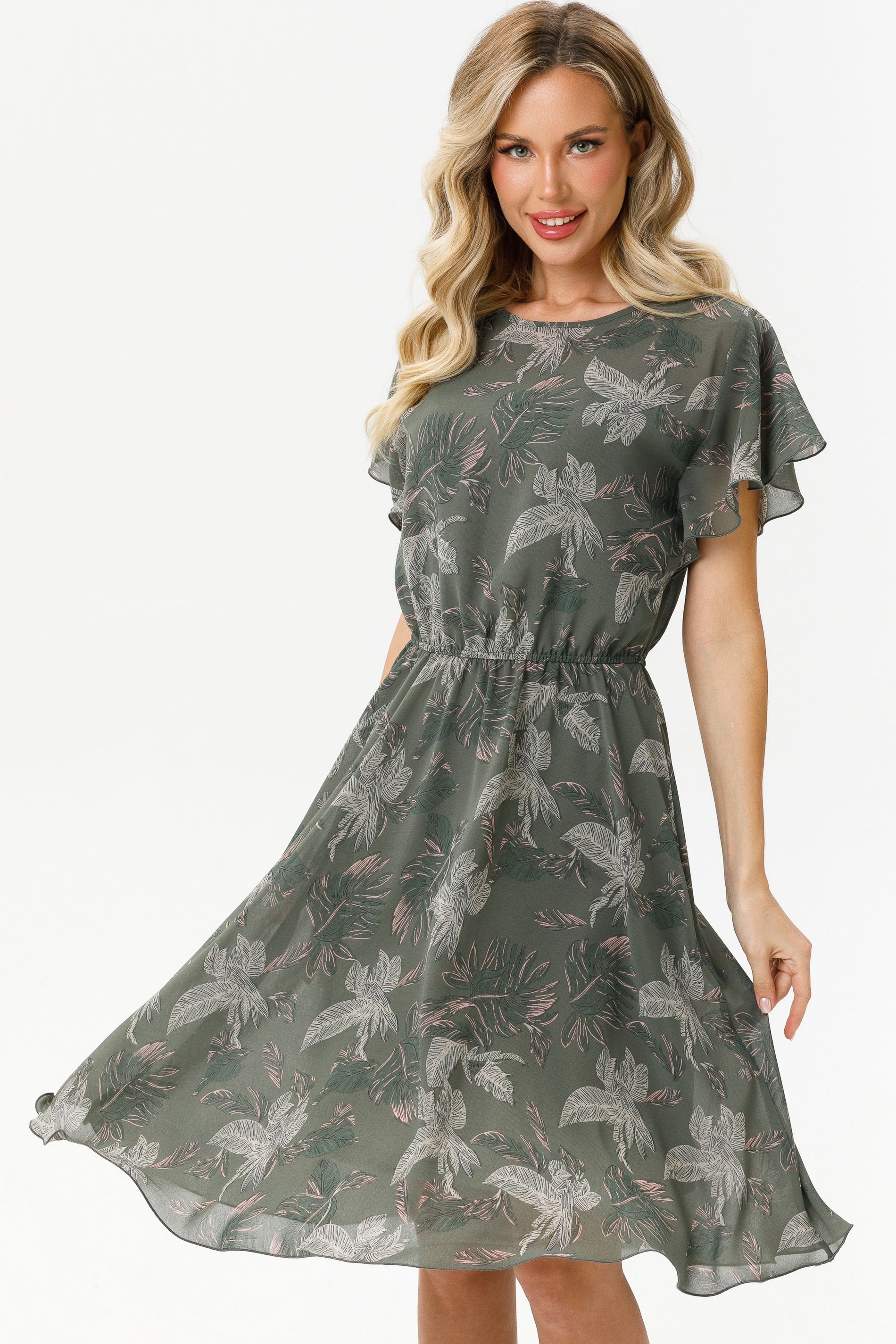 Платье шифоновое оливкового цвета с принтом Diolche(фото2)