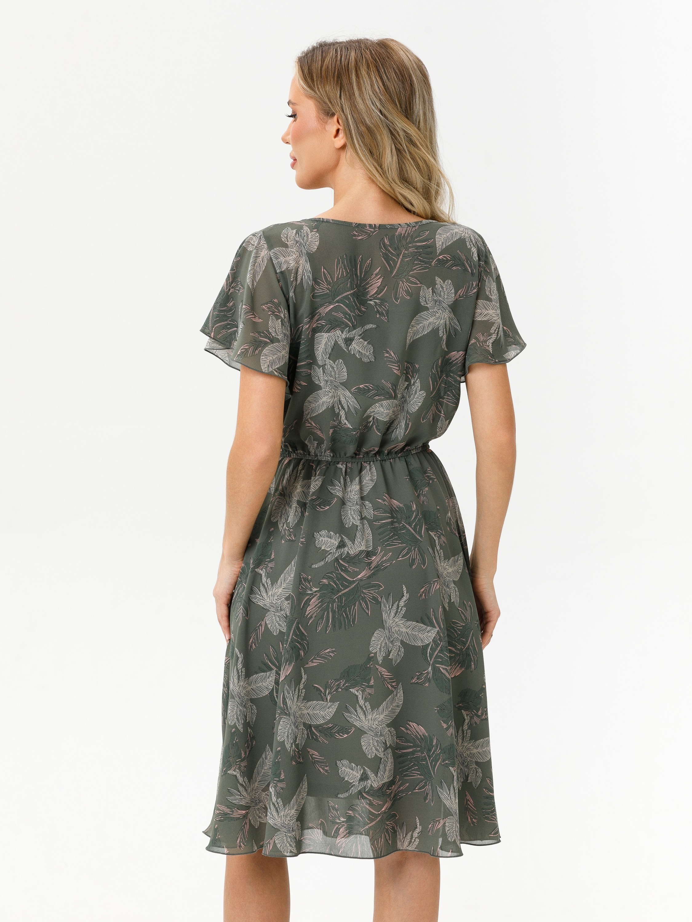 Платье шифоновое оливкового цвета с принтом Diolche(фото9)