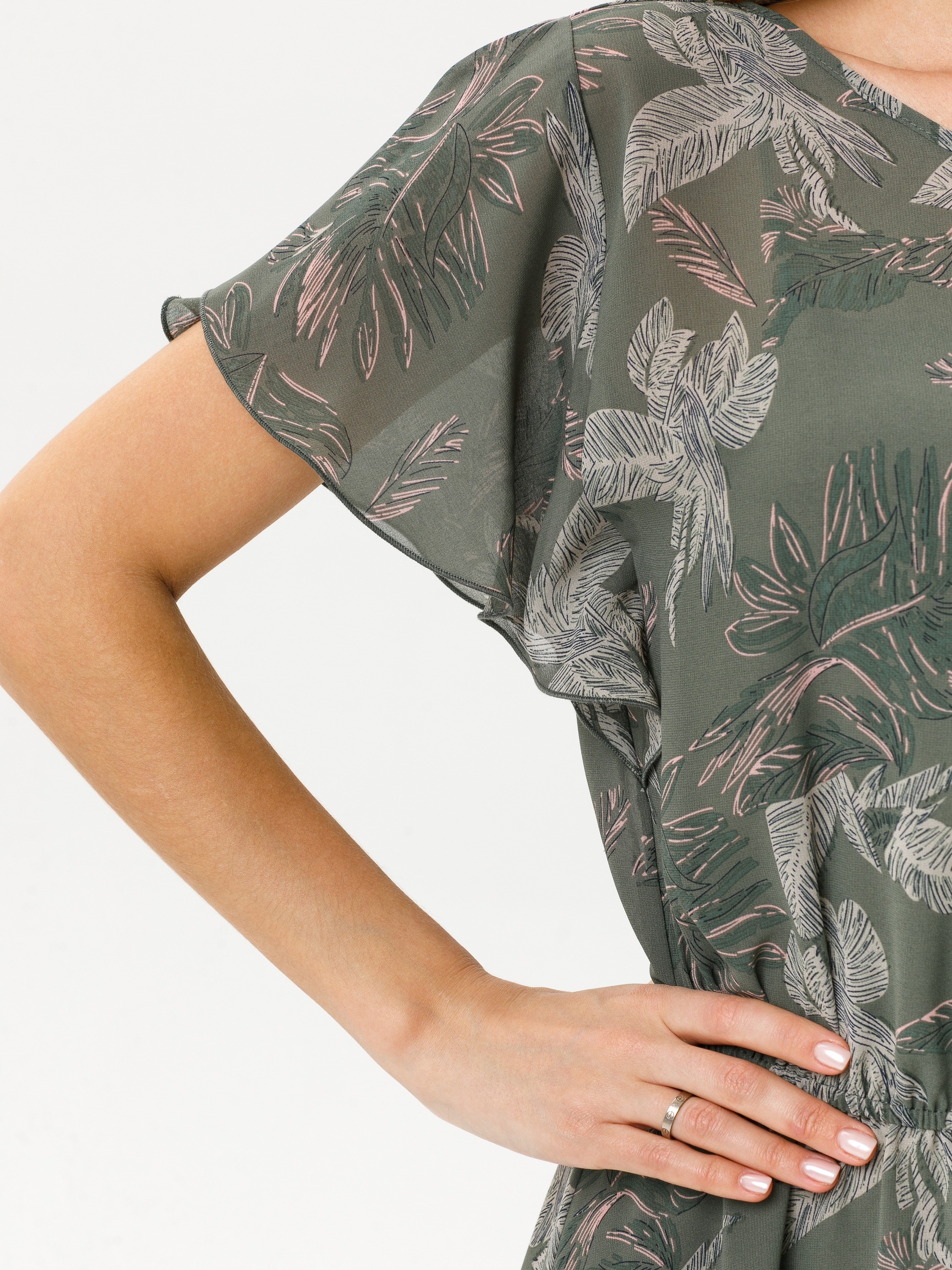 Платье шифоновое оливкового цвета с принтом Diolche(фото5)