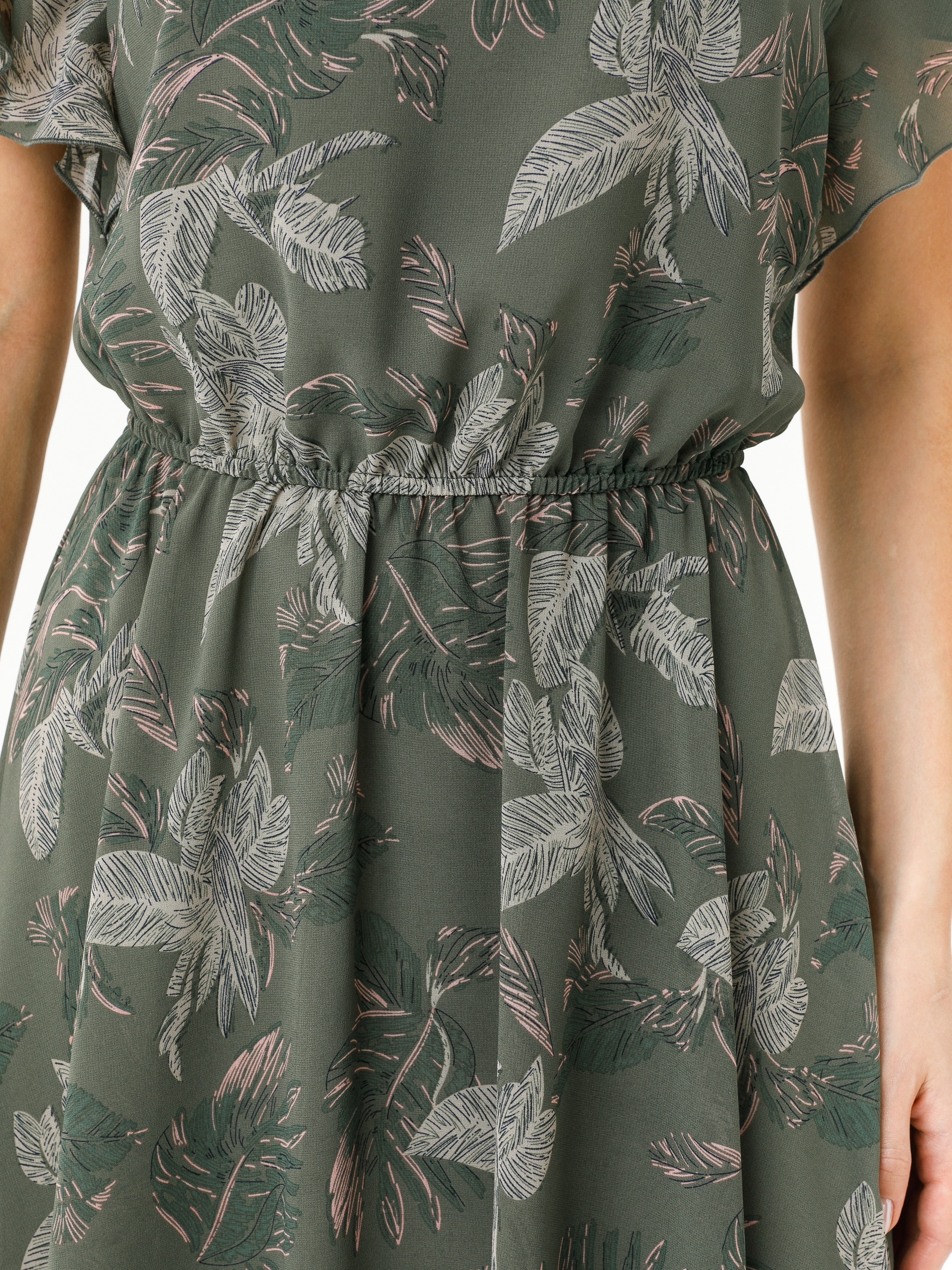 Платье шифоновое оливкового цвета с принтом Diolche(фото7)