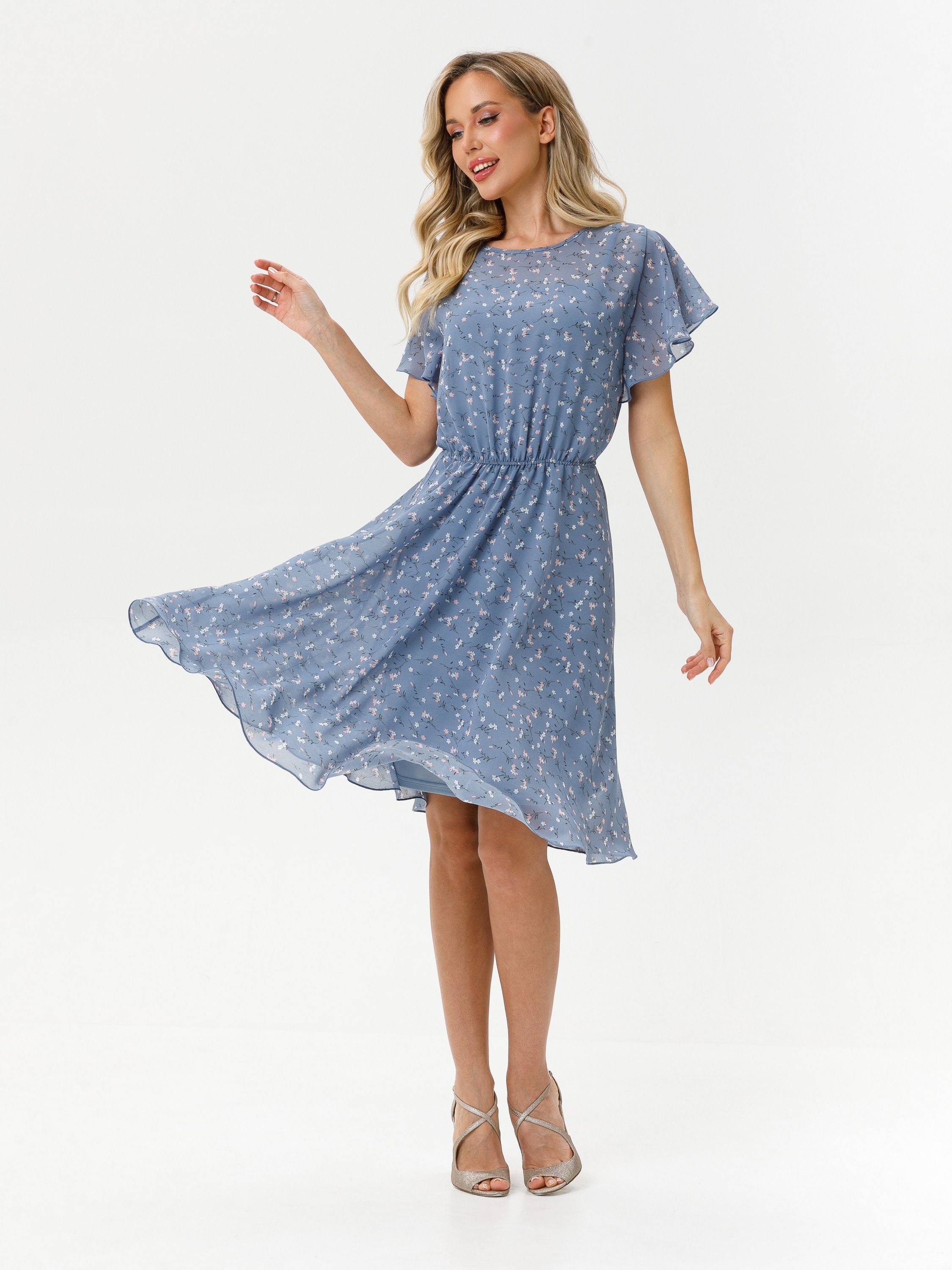 Платье шифоновое голубое с цветочным принтом Diolche(фото8)