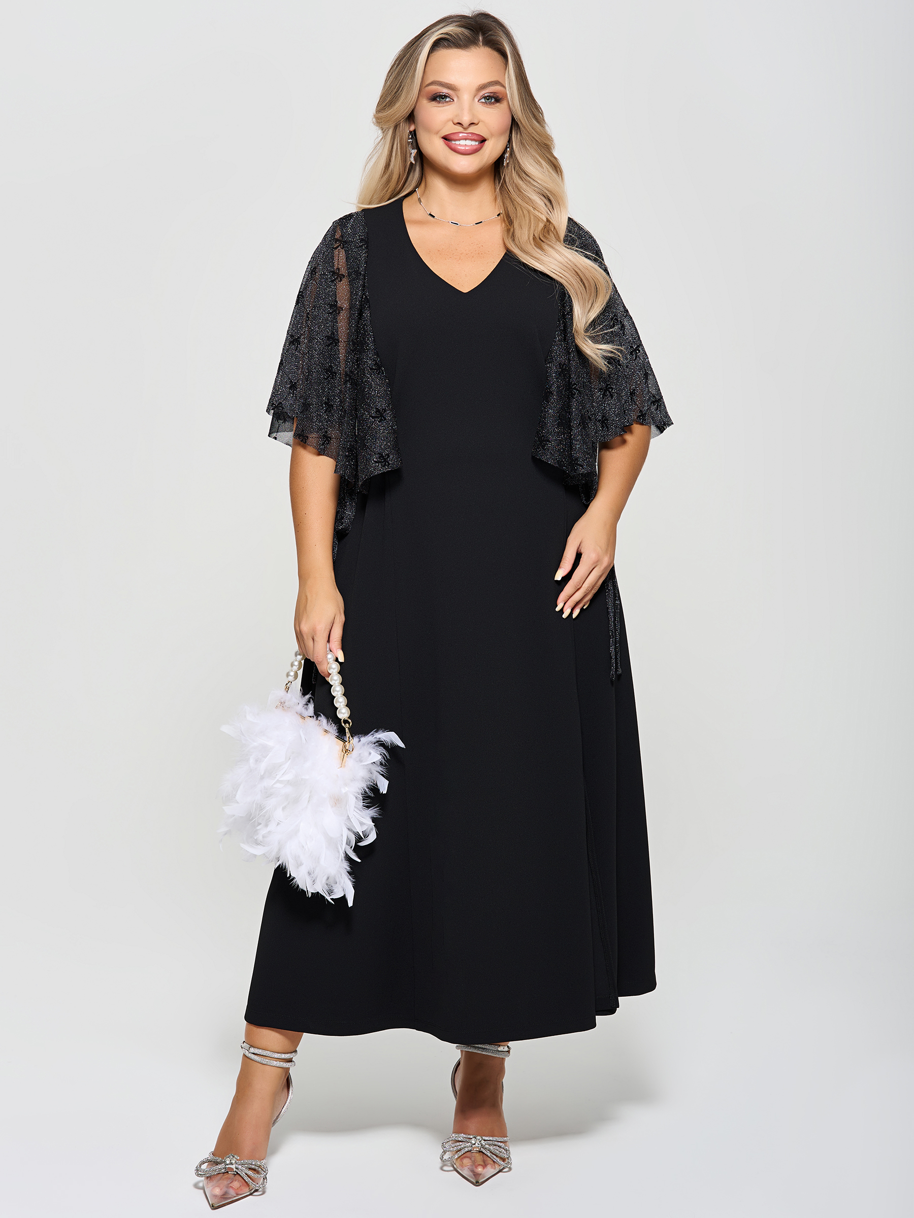 Платье длинное трикотажное чёрное нарядное Dora(фото5)