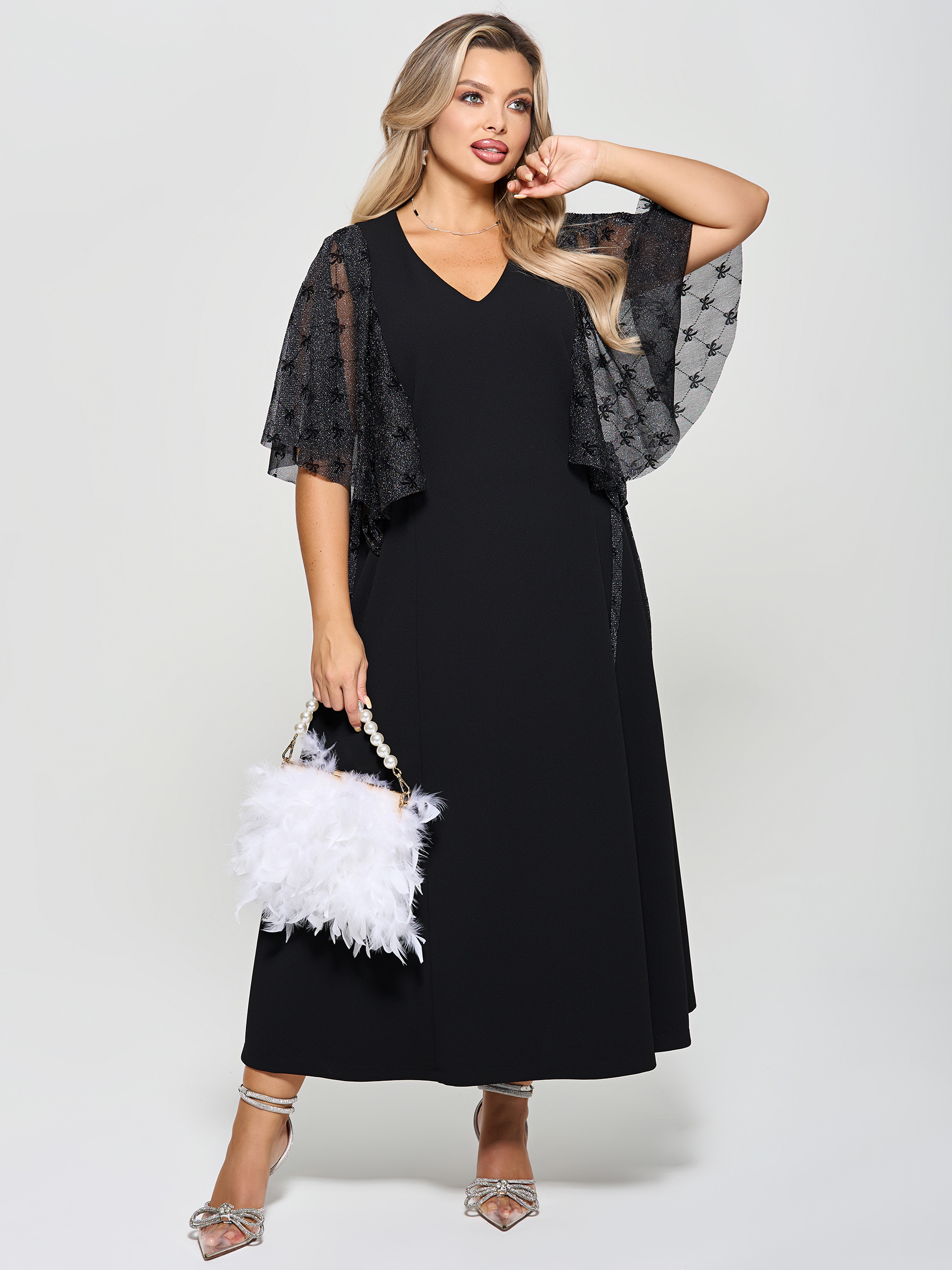 Платье длинное трикотажное чёрное нарядное Dora(фото7)