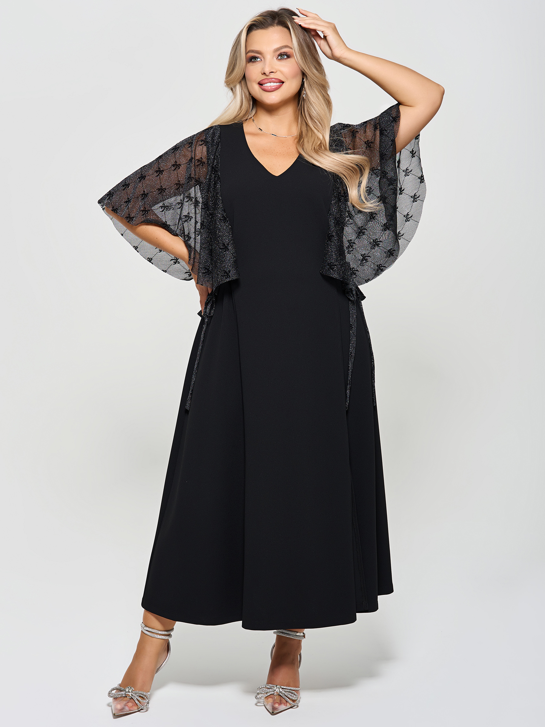 Платье длинное трикотажное чёрное нарядное Dora(фото2)