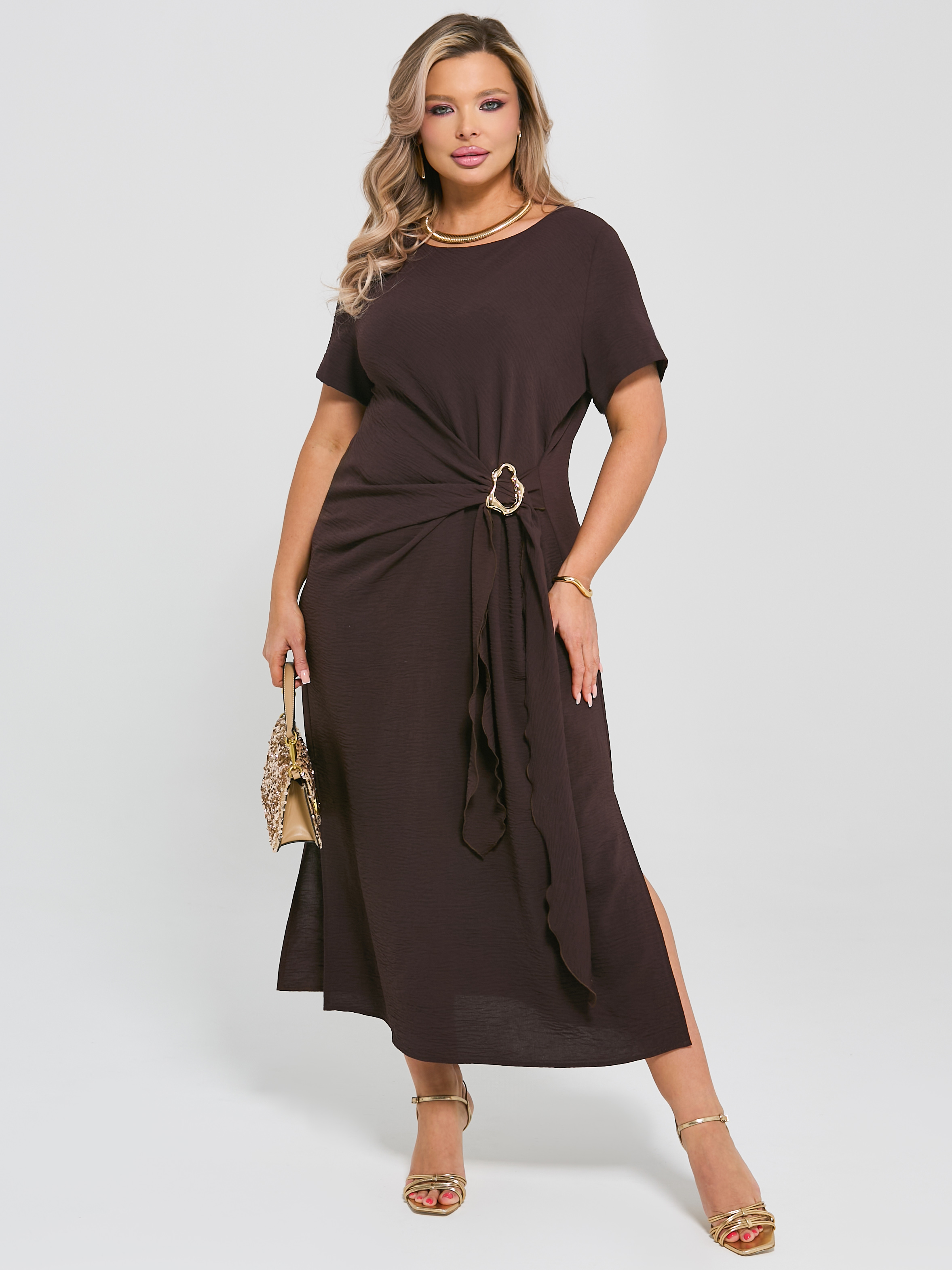 Платье длинное нарядное шоколадного цвета Dora(фото3)