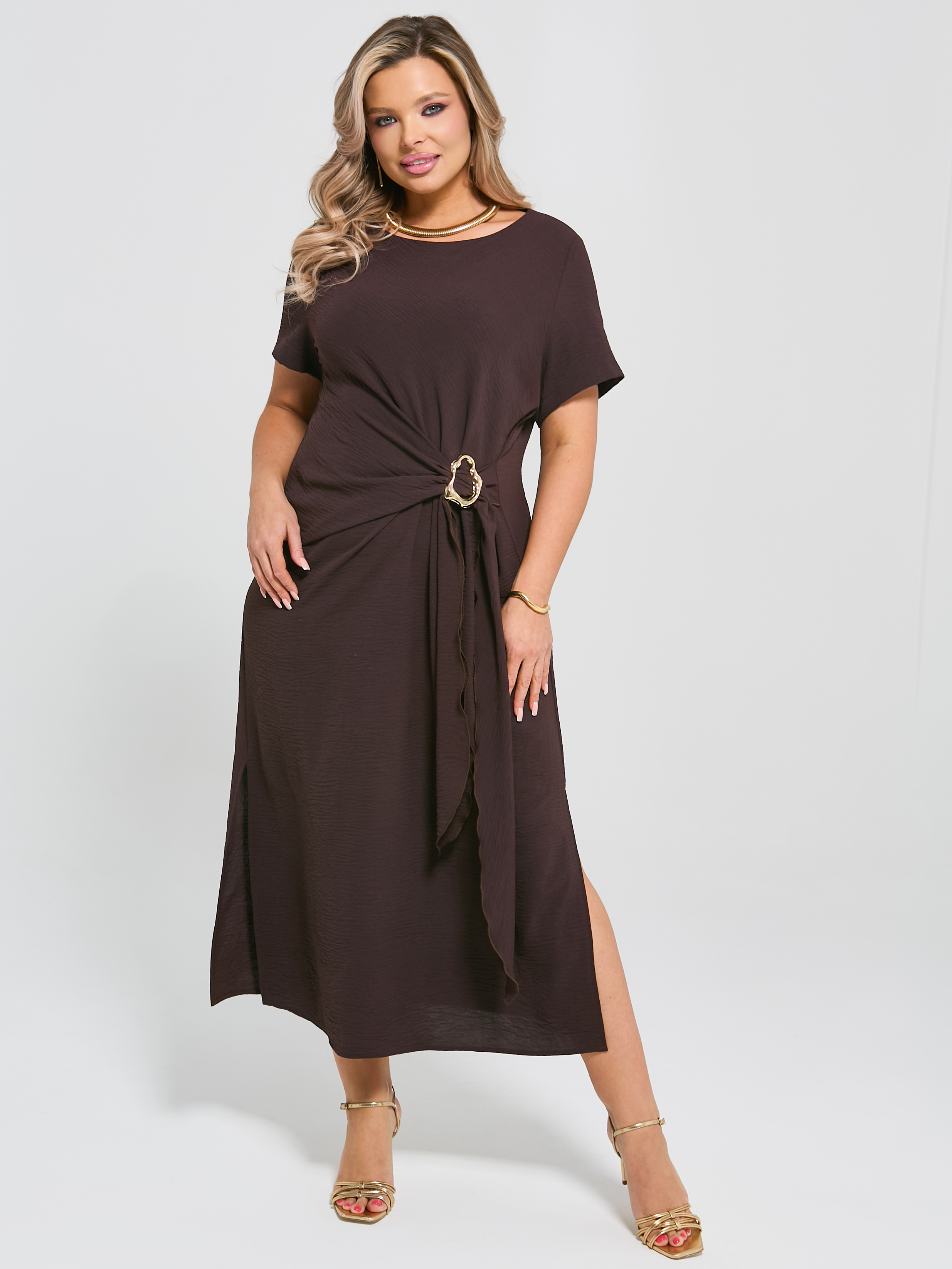 Платье длинное нарядное шоколадного цвета Dora(фото6)