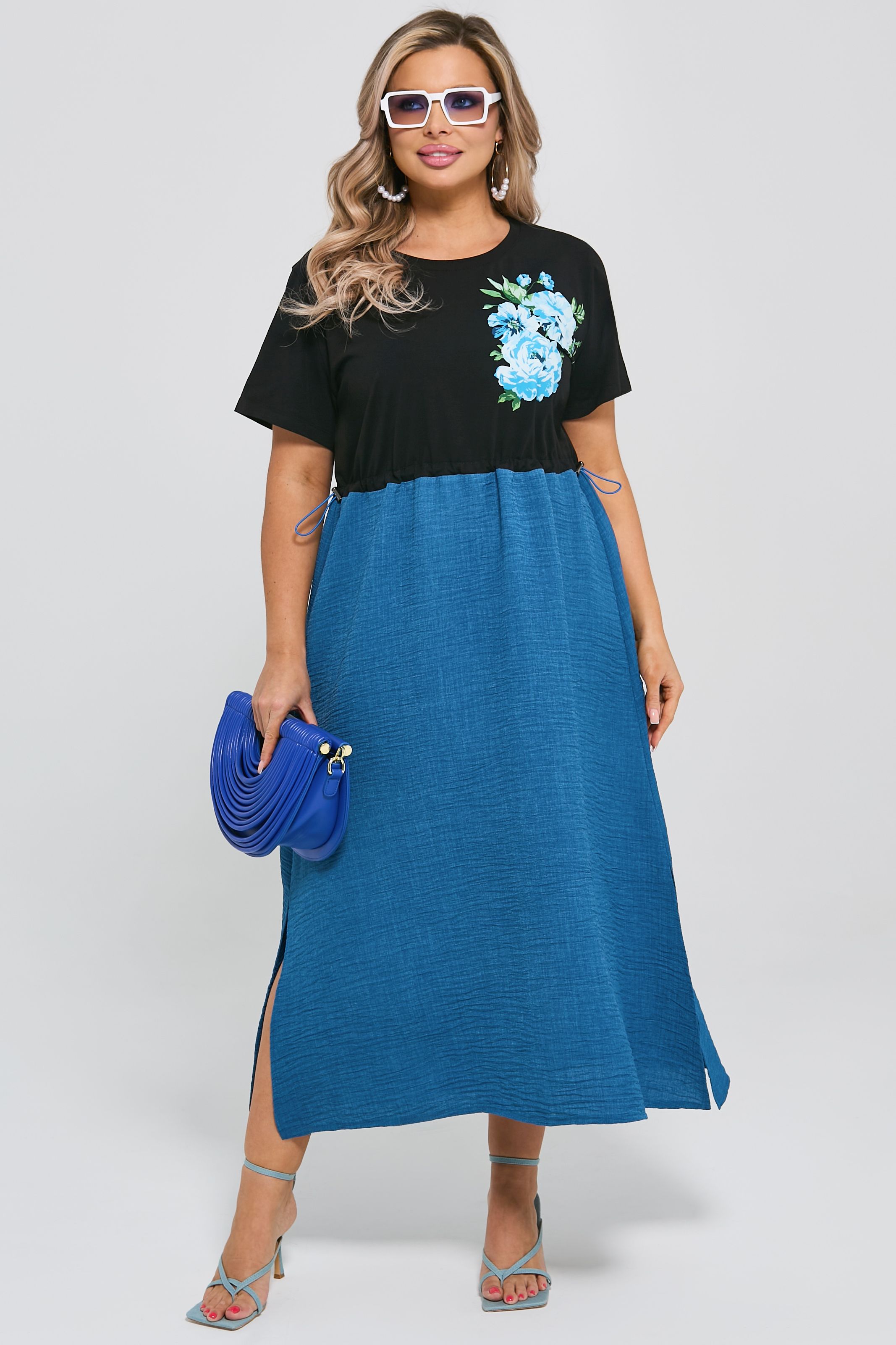 Платье комбинированное с разрезами по низу Dora