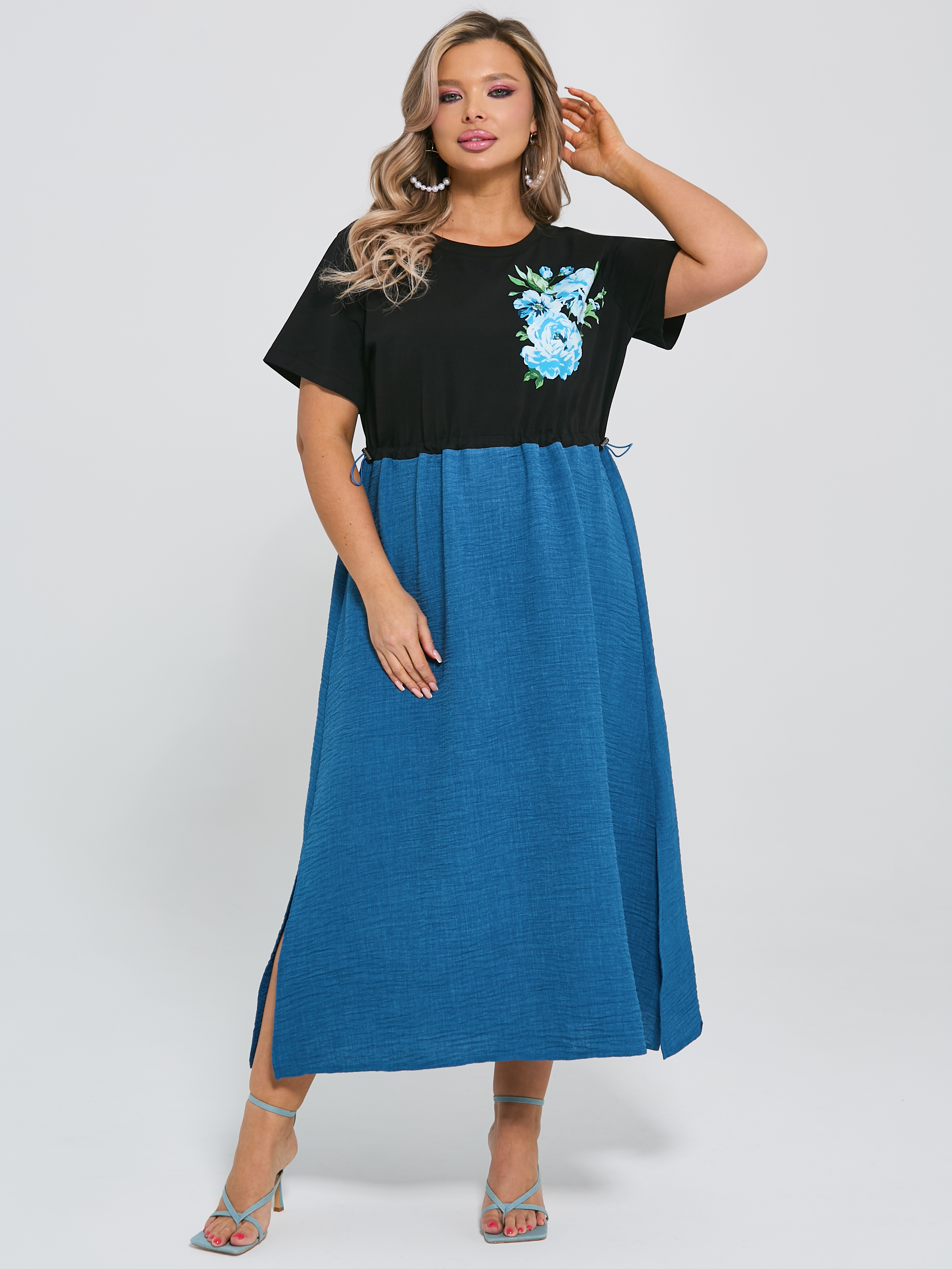 Платье комбинированное с разрезами по низу Dora(фото3)