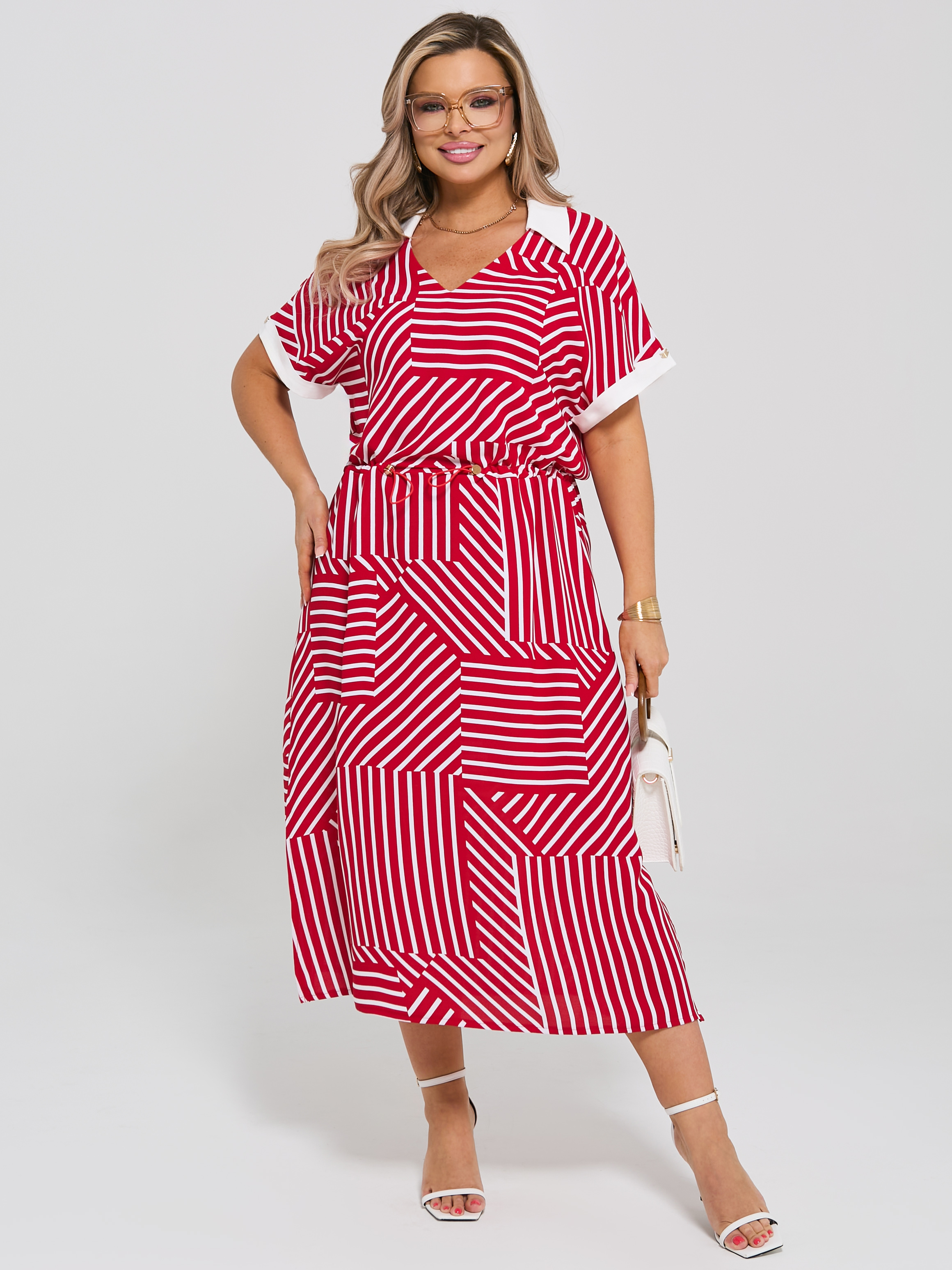 Платье красное в полоску с разрезами по низу Dora(фото3)