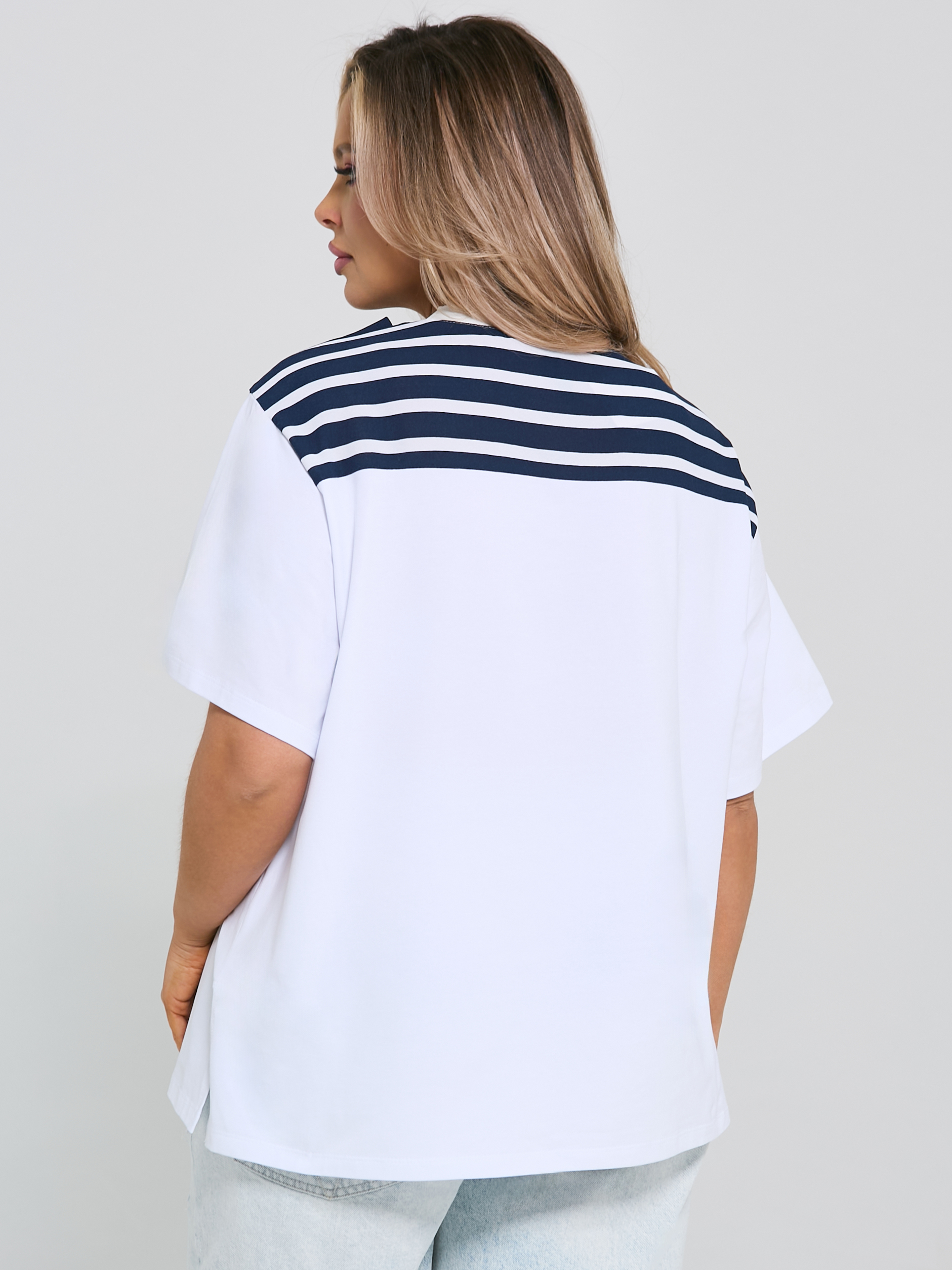 Футболка трикотажная с широким воротником в морском стиле Dora(фото7)