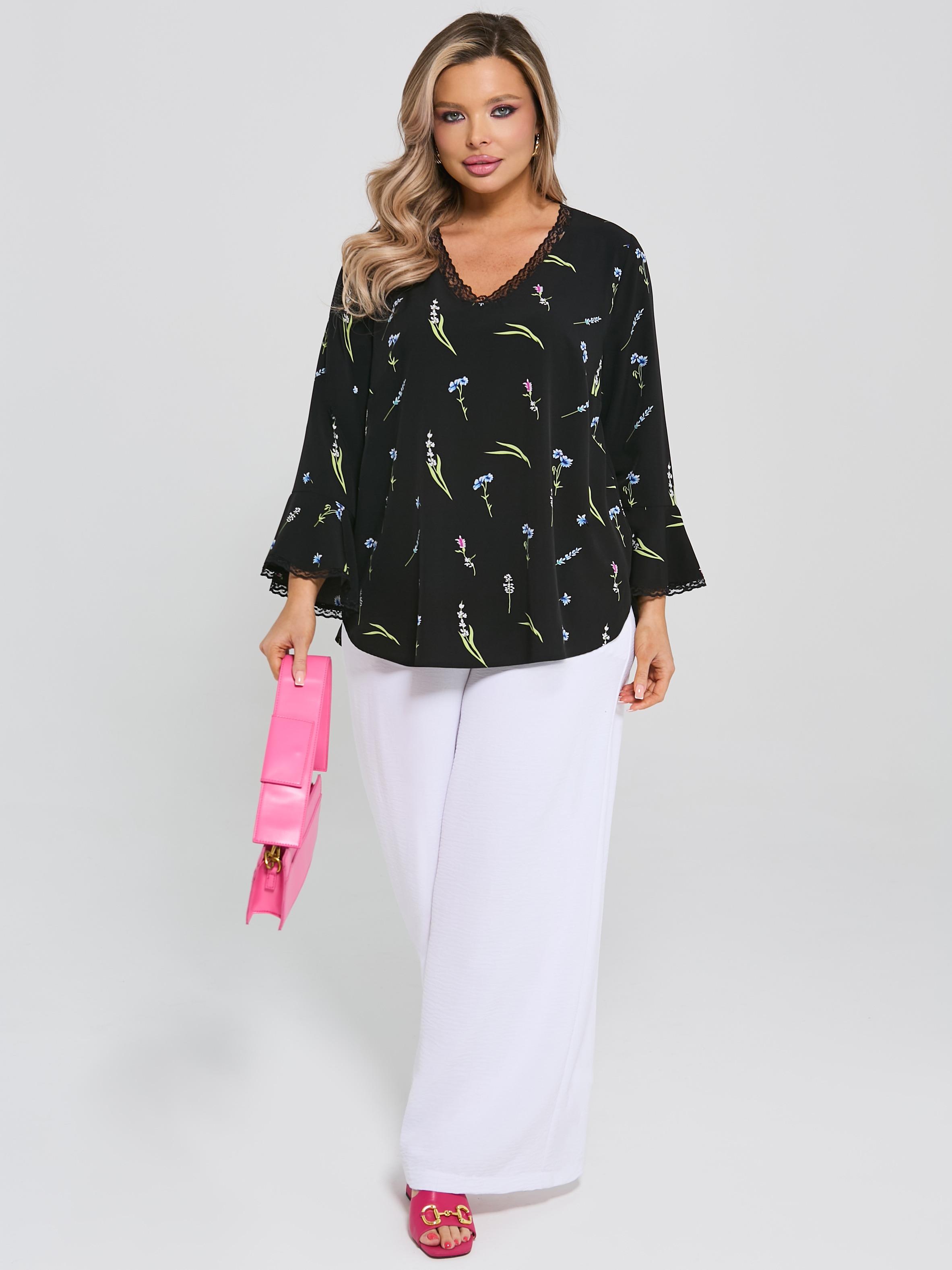 Блузка чёрная свободная с кружевом Dora(фото5)