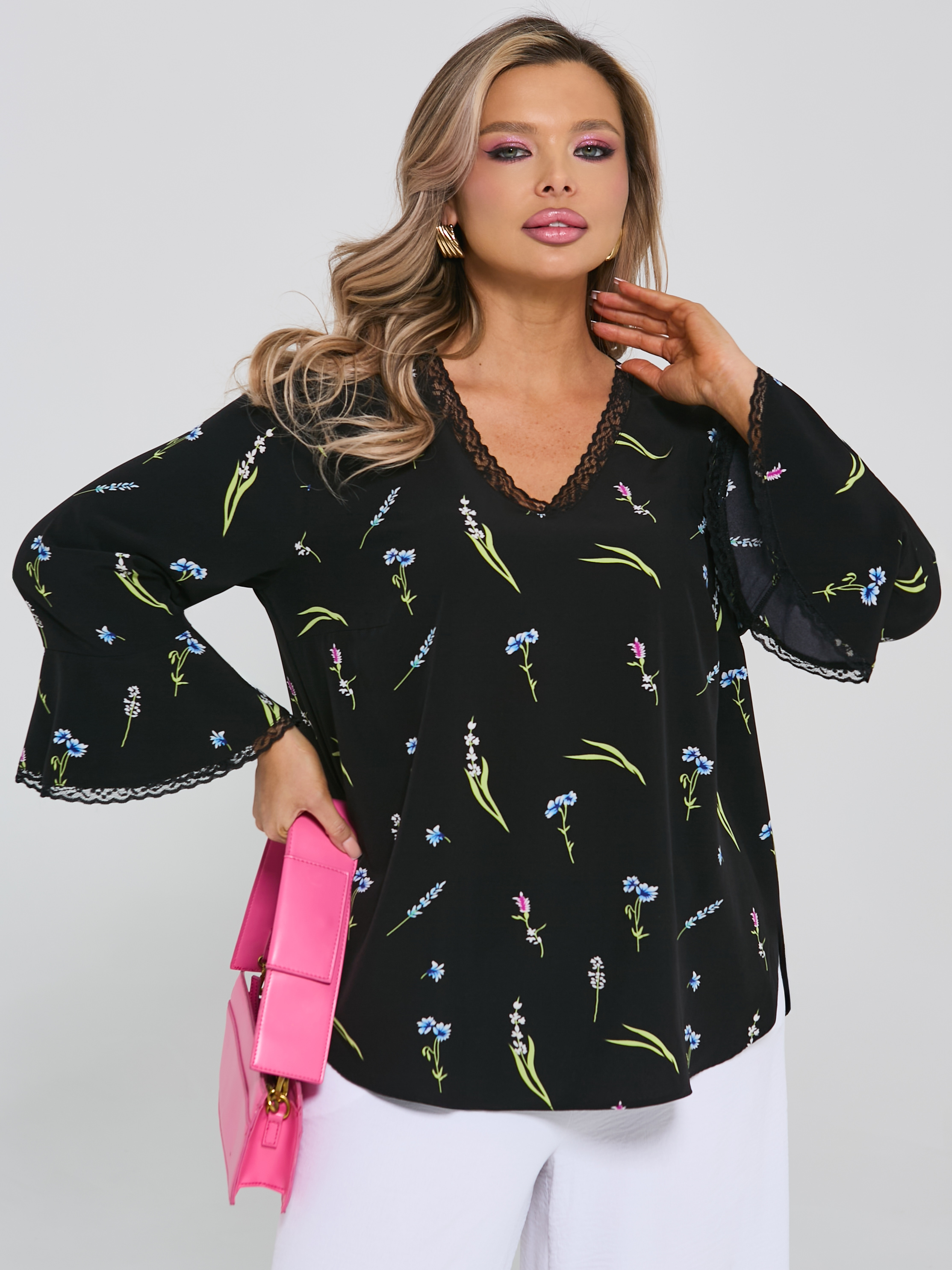 Блузка чёрная свободная с кружевом Dora(фото3)