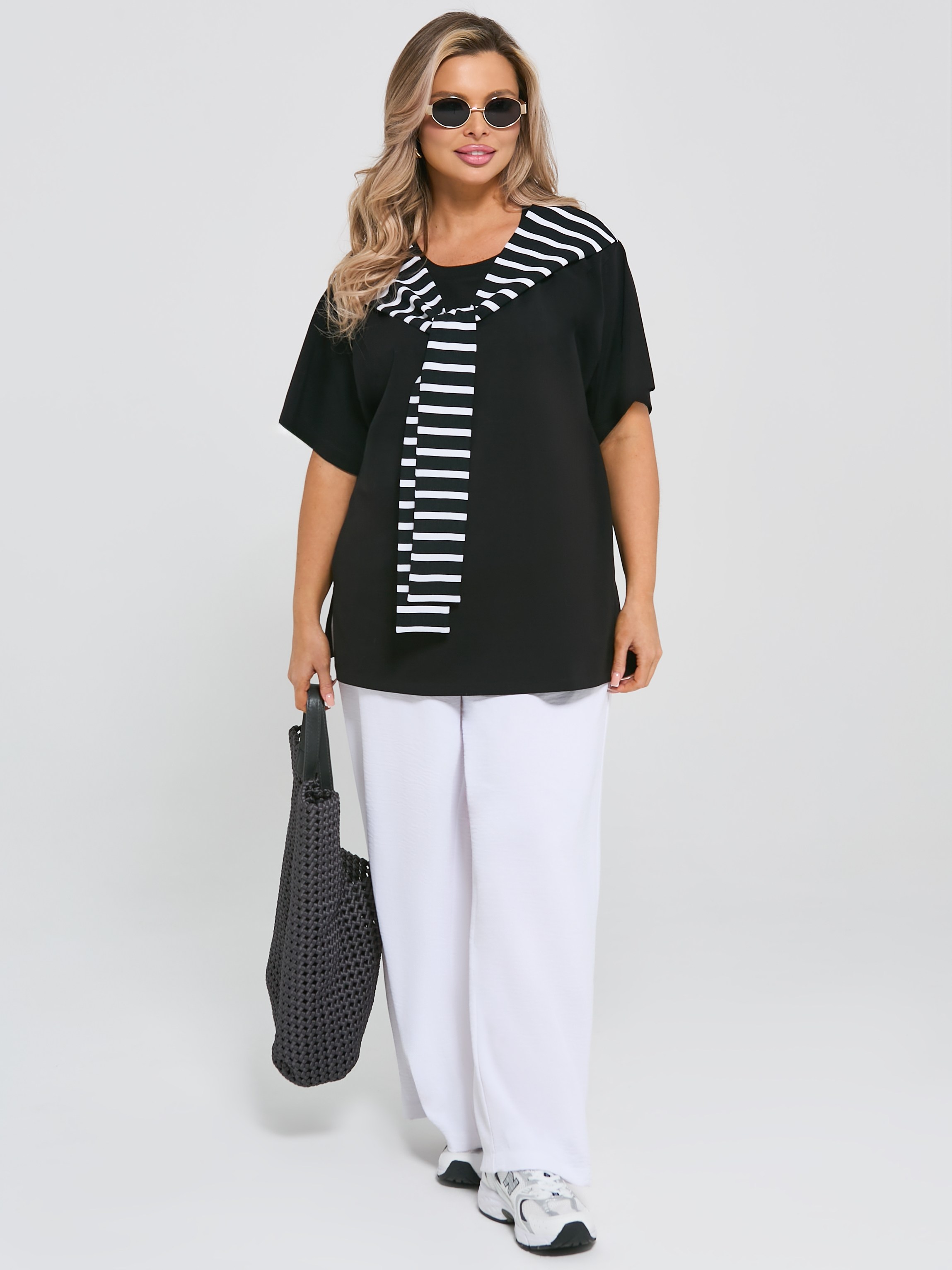 Футболка трикотажная с широким воротником в морском стиле Dora(фото5)