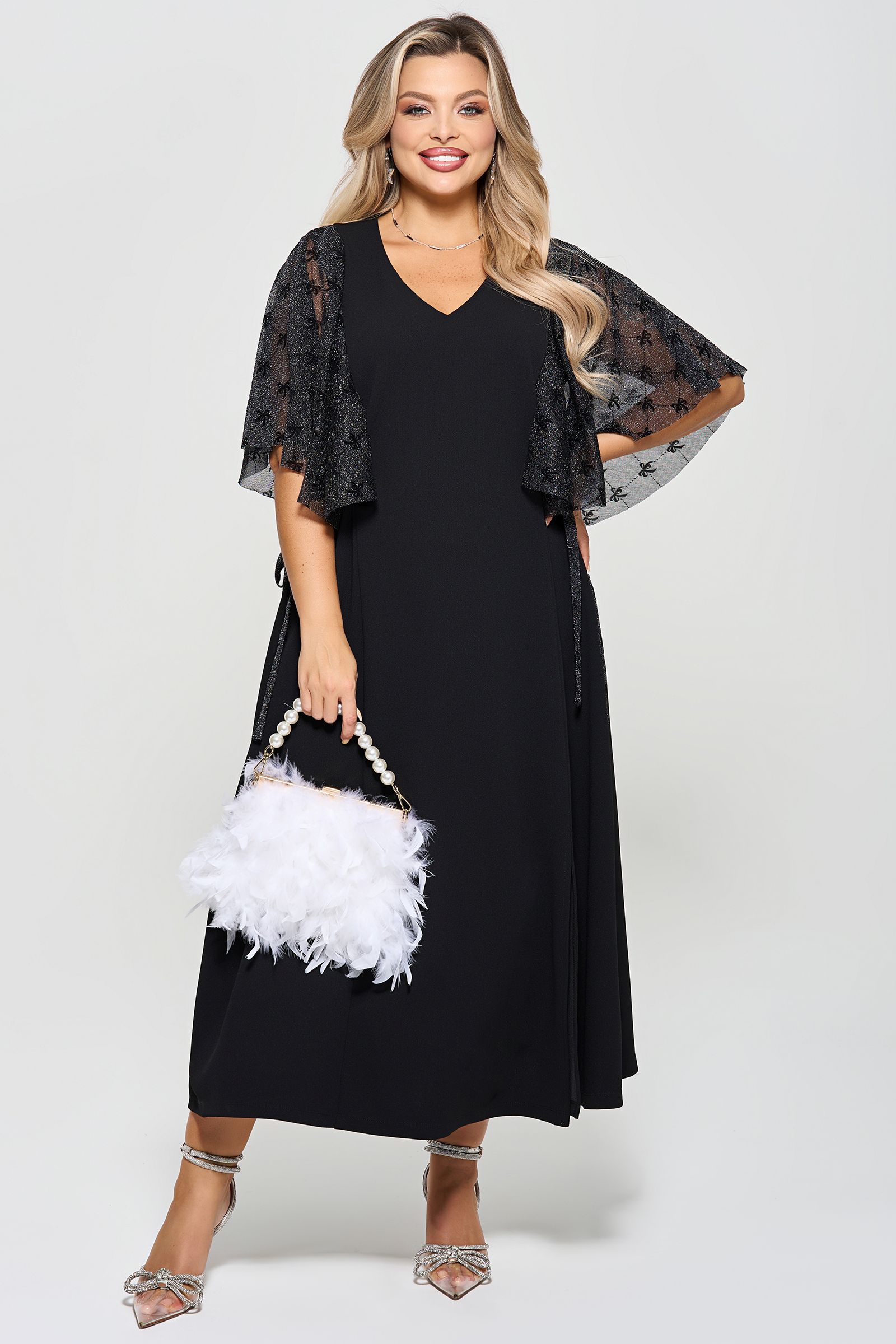 Платье длинное трикотажное чёрное нарядное Dora