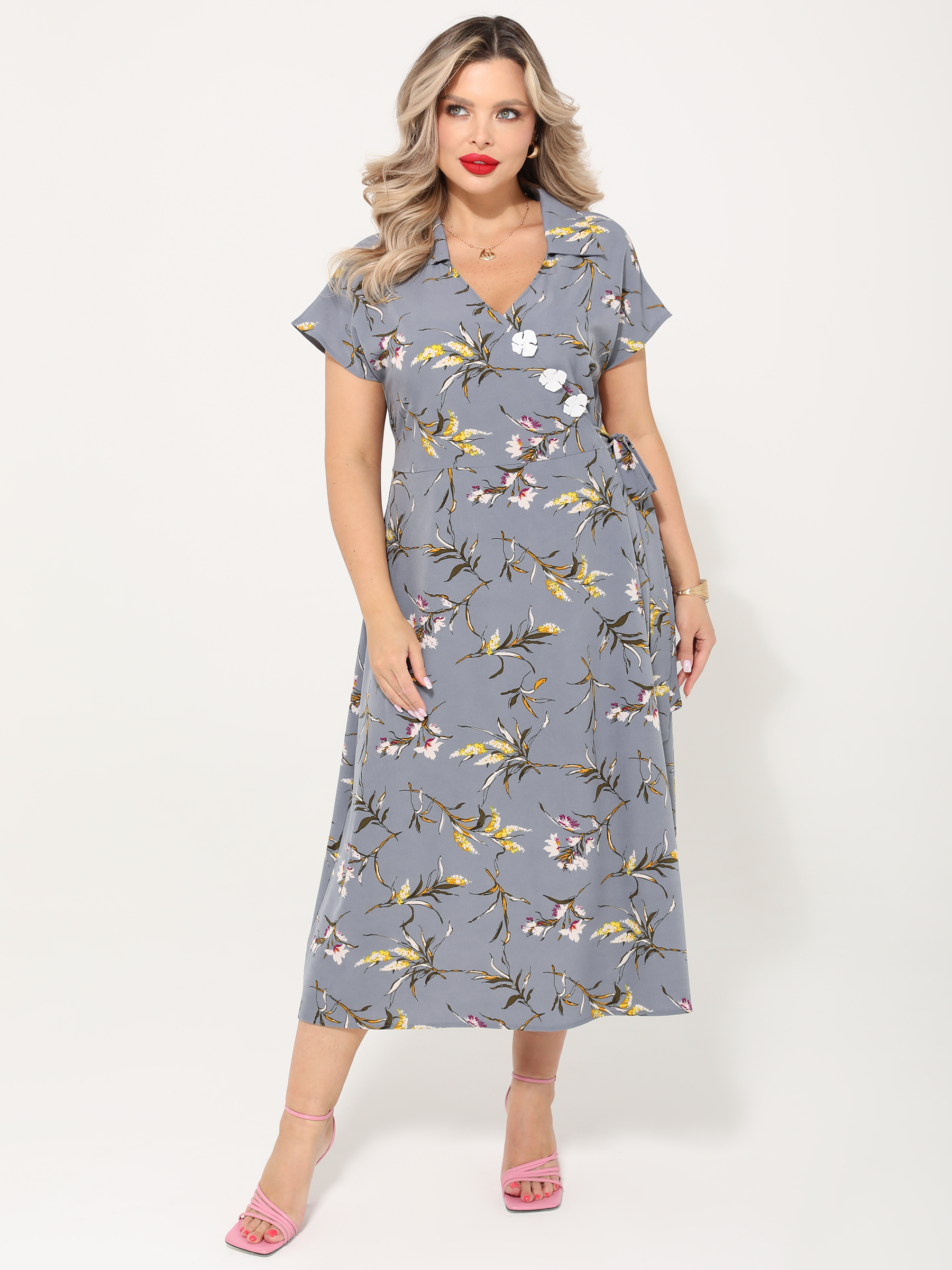 Платье длинное серое на запах Dora(фото7)