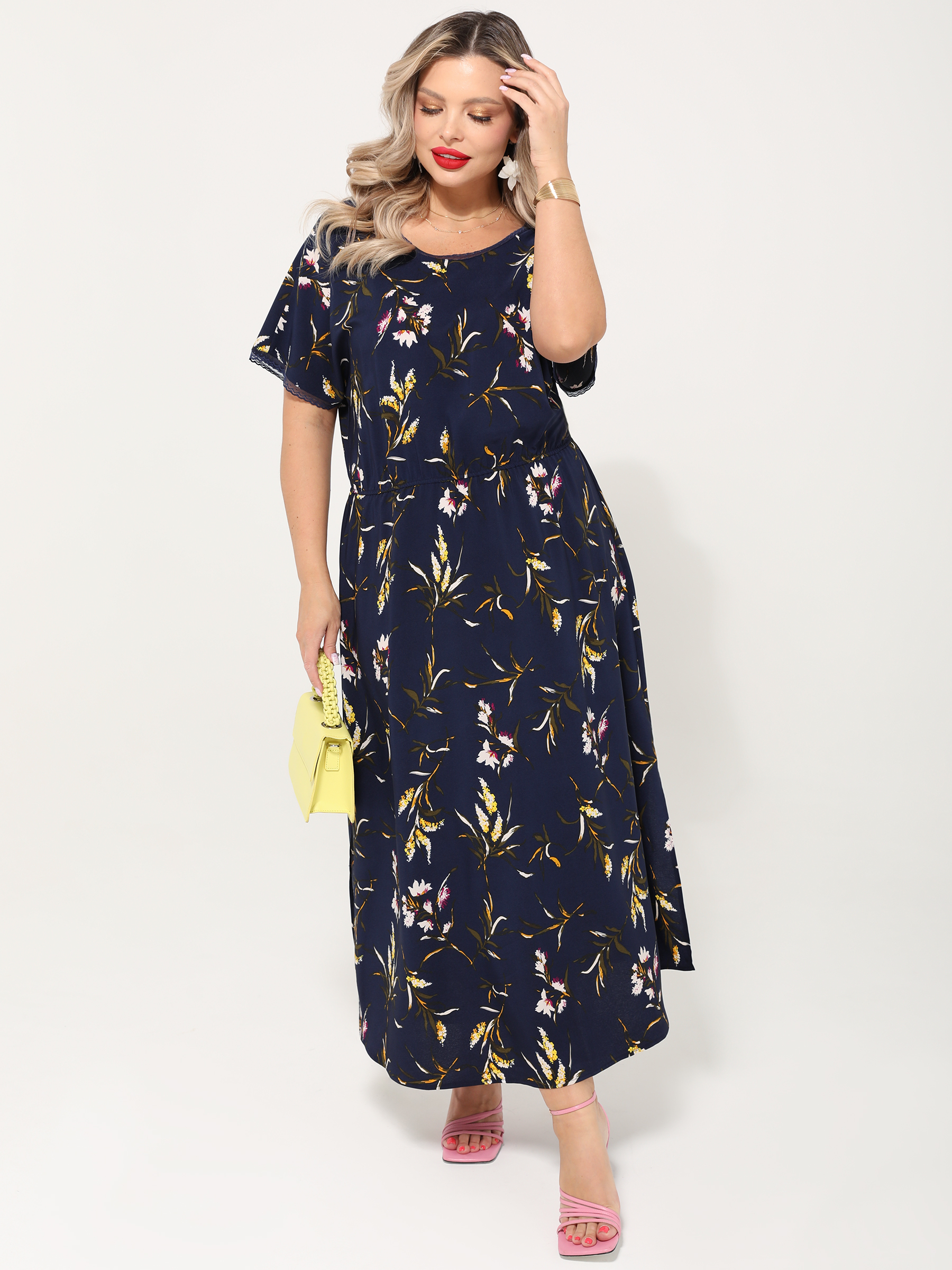 Платье тёмно-синее длинное с разрезами по низу Dora(фото4)