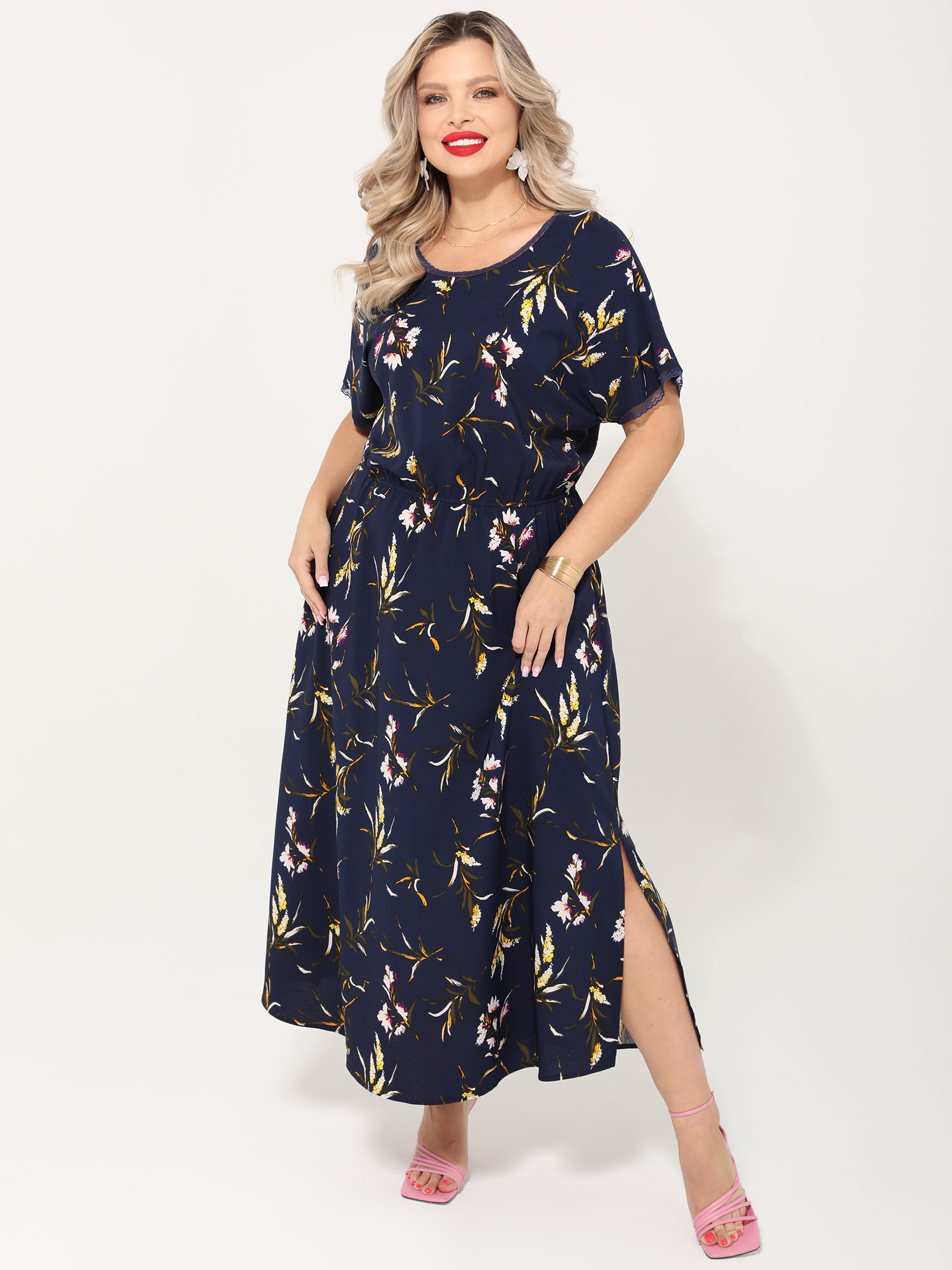 Платье тёмно-синее длинное с разрезами по низу Dora(фото6)