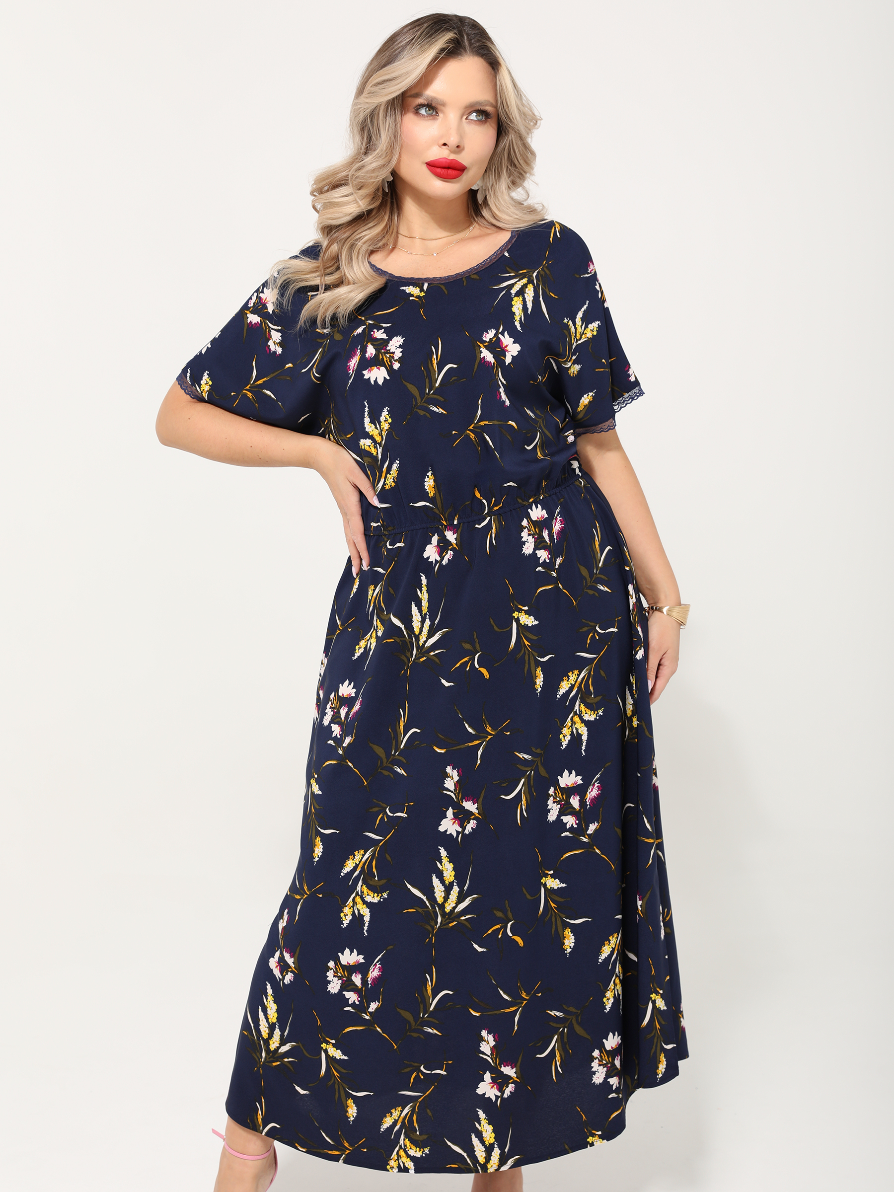 Платье тёмно-синее длинное с разрезами по низу Dora(фото7)